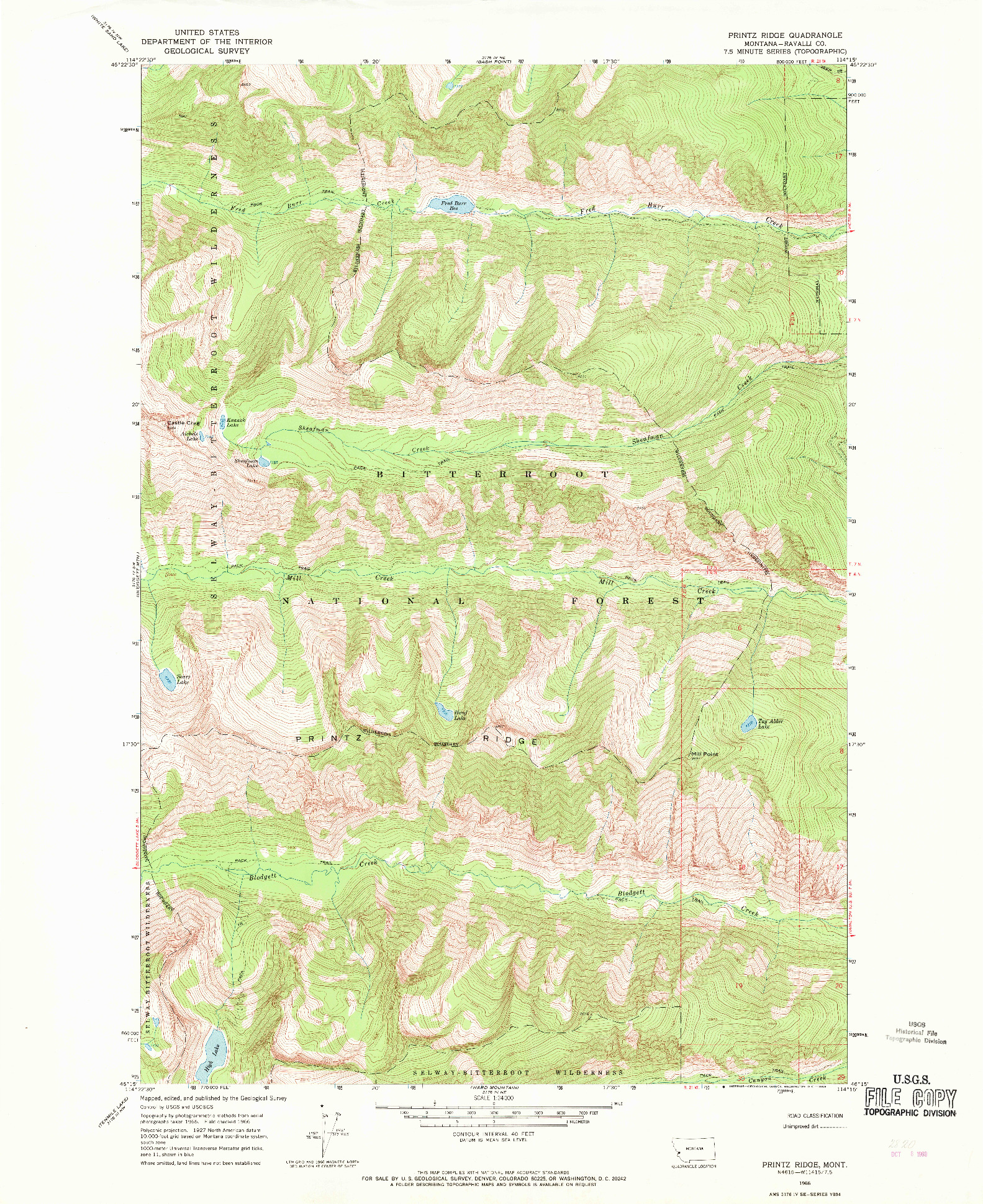 USGS 1:24000-SCALE QUADRANGLE FOR PRINTZ RIDGE, MT 1966