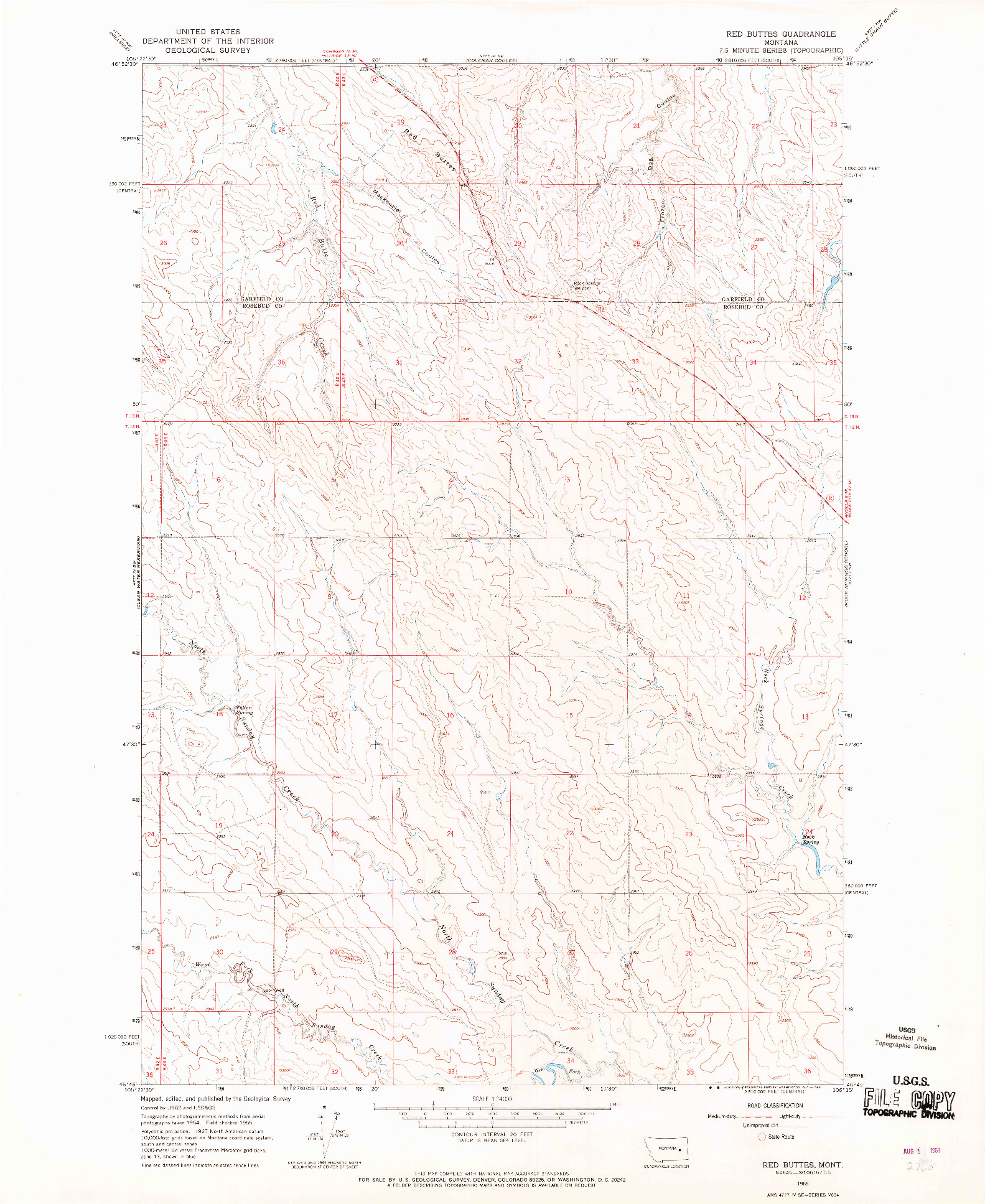 USGS 1:24000-SCALE QUADRANGLE FOR RED BUTTES, MT 1965