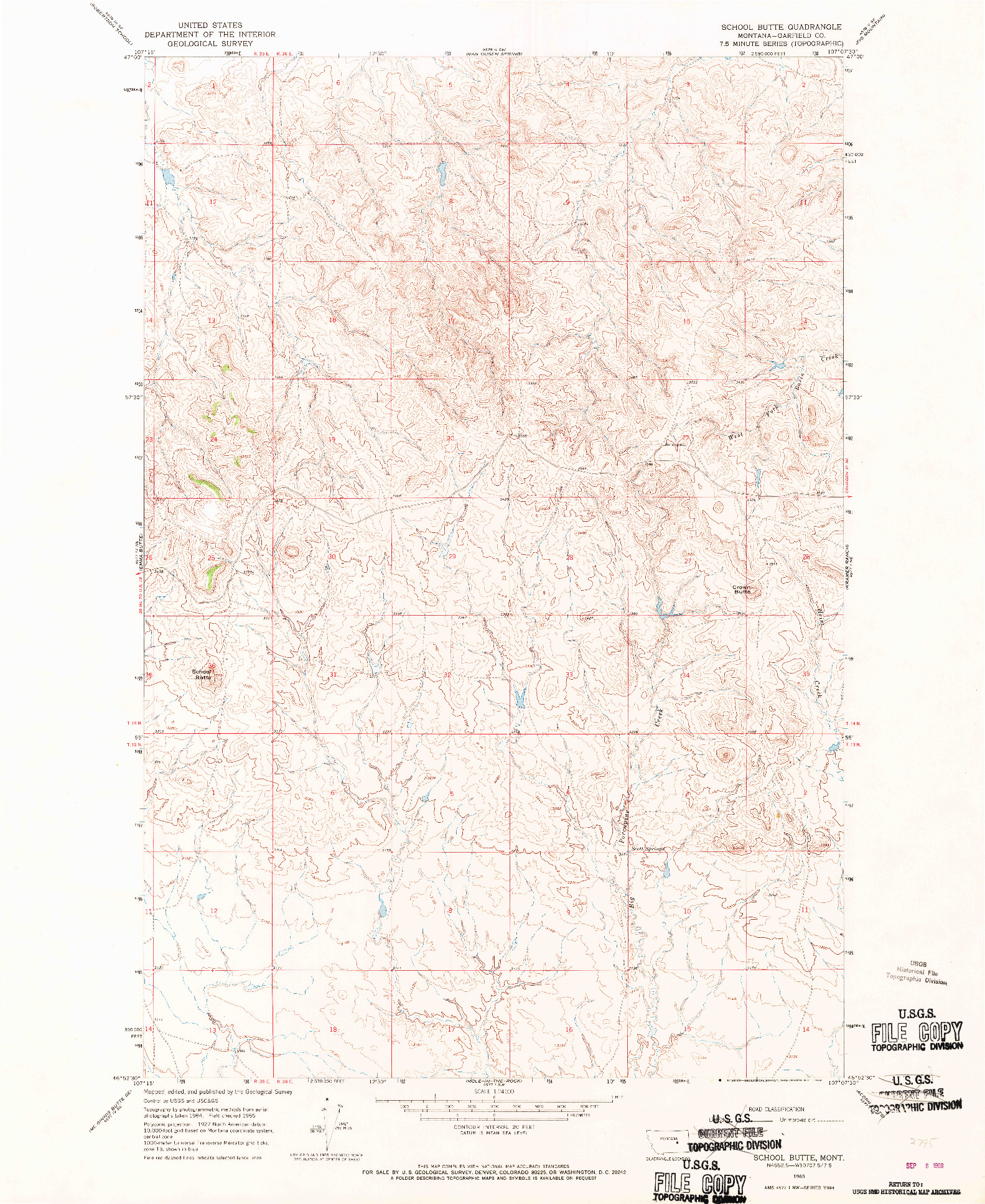 USGS 1:24000-SCALE QUADRANGLE FOR SCHOOL BUTTE, MT 1965