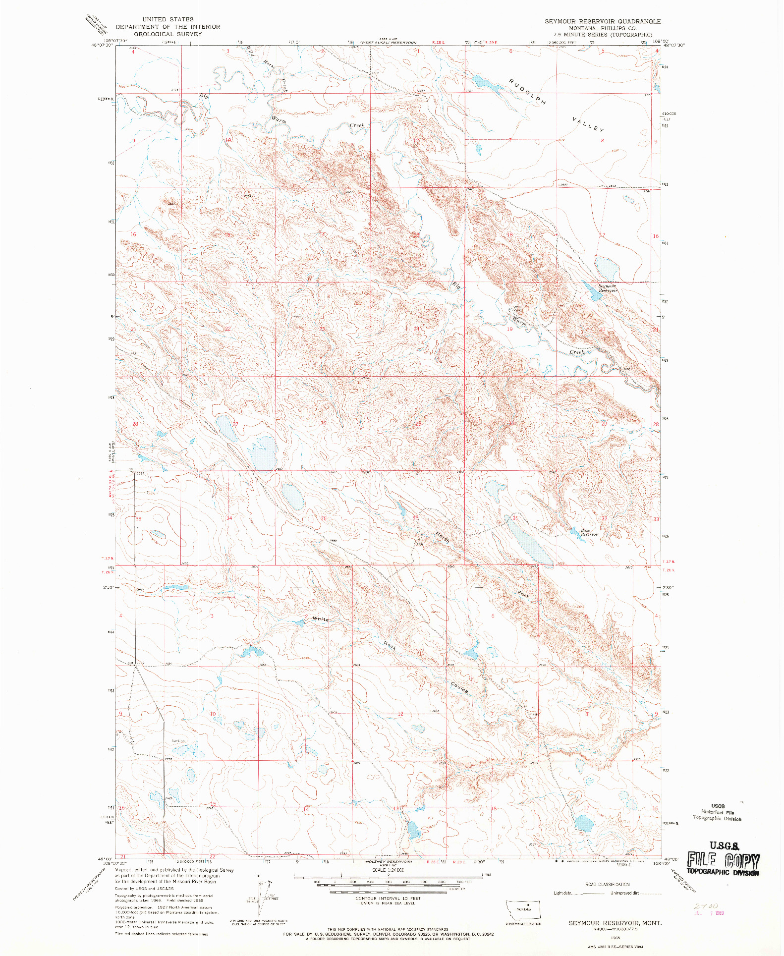 USGS 1:24000-SCALE QUADRANGLE FOR SEYMOUR RESERVOIR, MT 1965