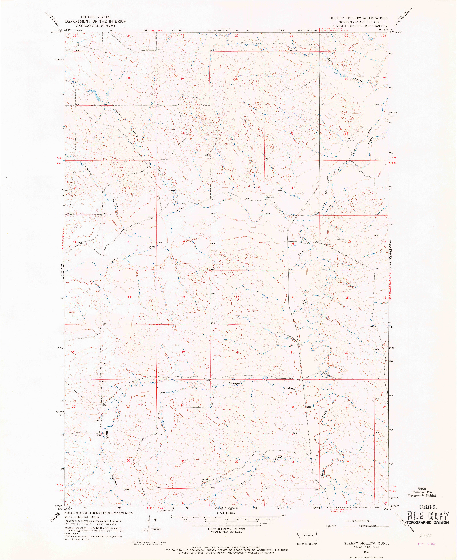 USGS 1:24000-SCALE QUADRANGLE FOR SLEEPY HOLLOW, MT 1965