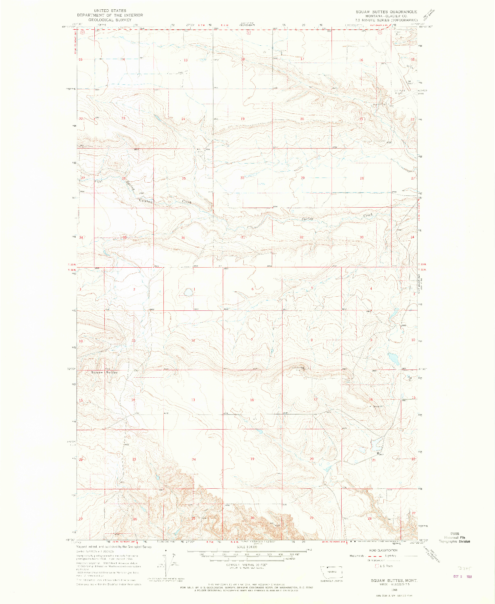 USGS 1:24000-SCALE QUADRANGLE FOR SQUAW BUTTES, MT 1966