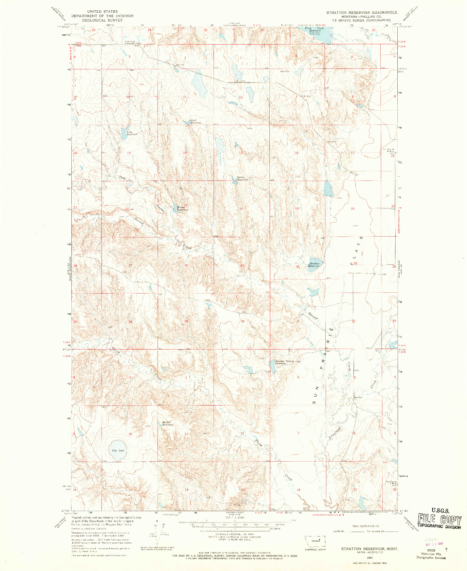 USGS 1:24000-SCALE QUADRANGLE FOR STRATTON RESERVOIR, MT 1965