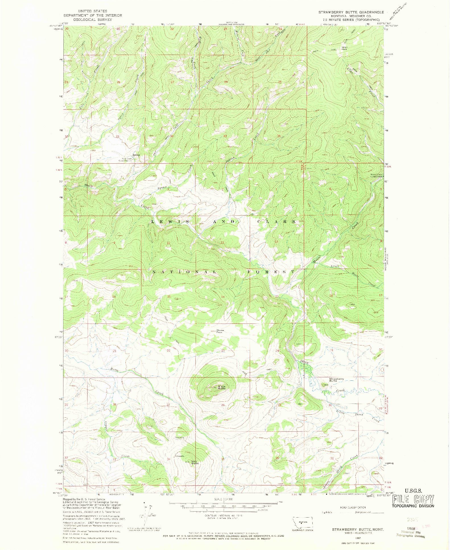 USGS 1:24000-SCALE QUADRANGLE FOR STRAWBERRY BUTTE, MT 1967