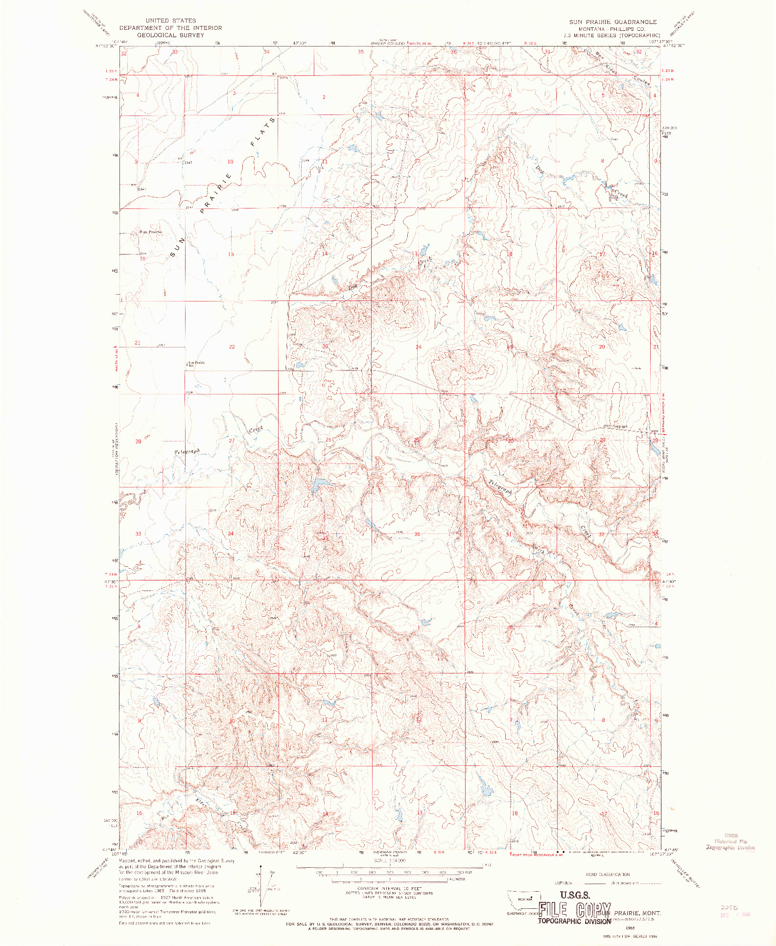 USGS 1:24000-SCALE QUADRANGLE FOR SUN PRAIRIE, MT 1965