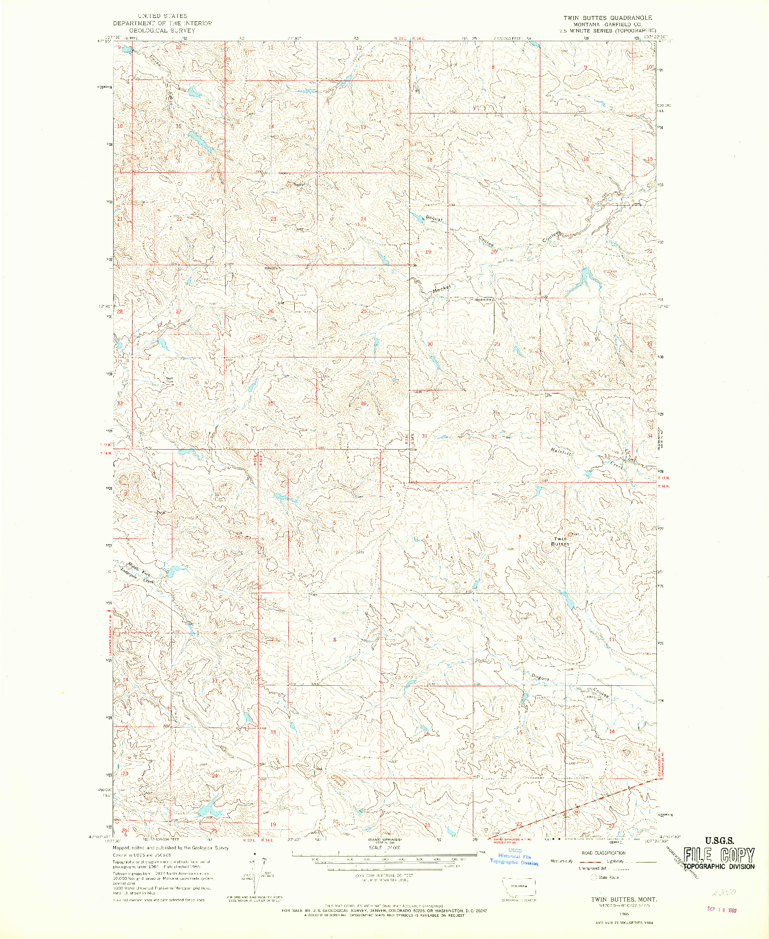 USGS 1:24000-SCALE QUADRANGLE FOR TWIN BUTTES, MT 1965