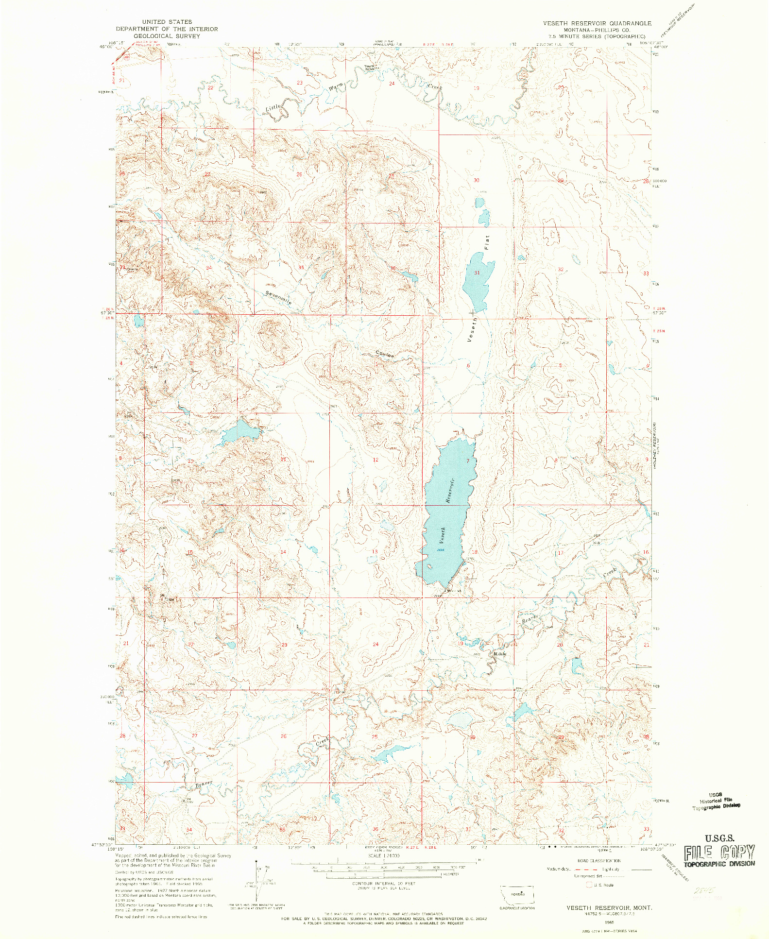 USGS 1:24000-SCALE QUADRANGLE FOR VESETH RESERVOIR, MT 1965