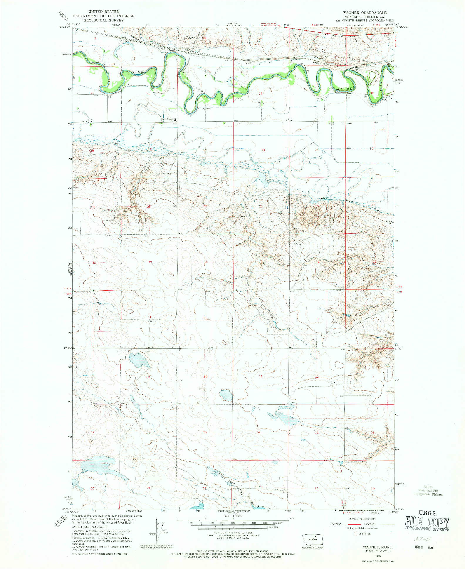 USGS 1:24000-SCALE QUADRANGLE FOR WAGNER, MT 1965