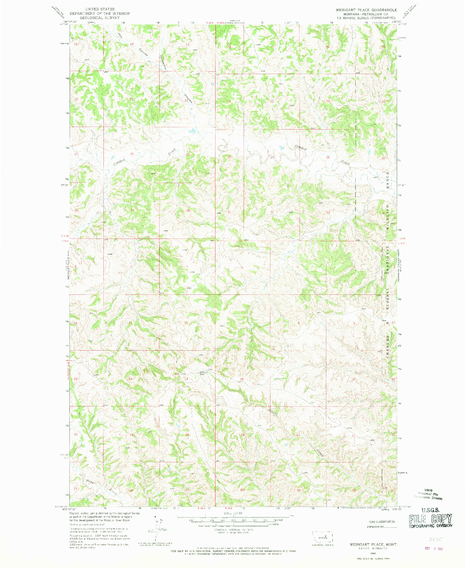 USGS 1:24000-SCALE QUADRANGLE FOR WEINGART PLACE, MT 1965