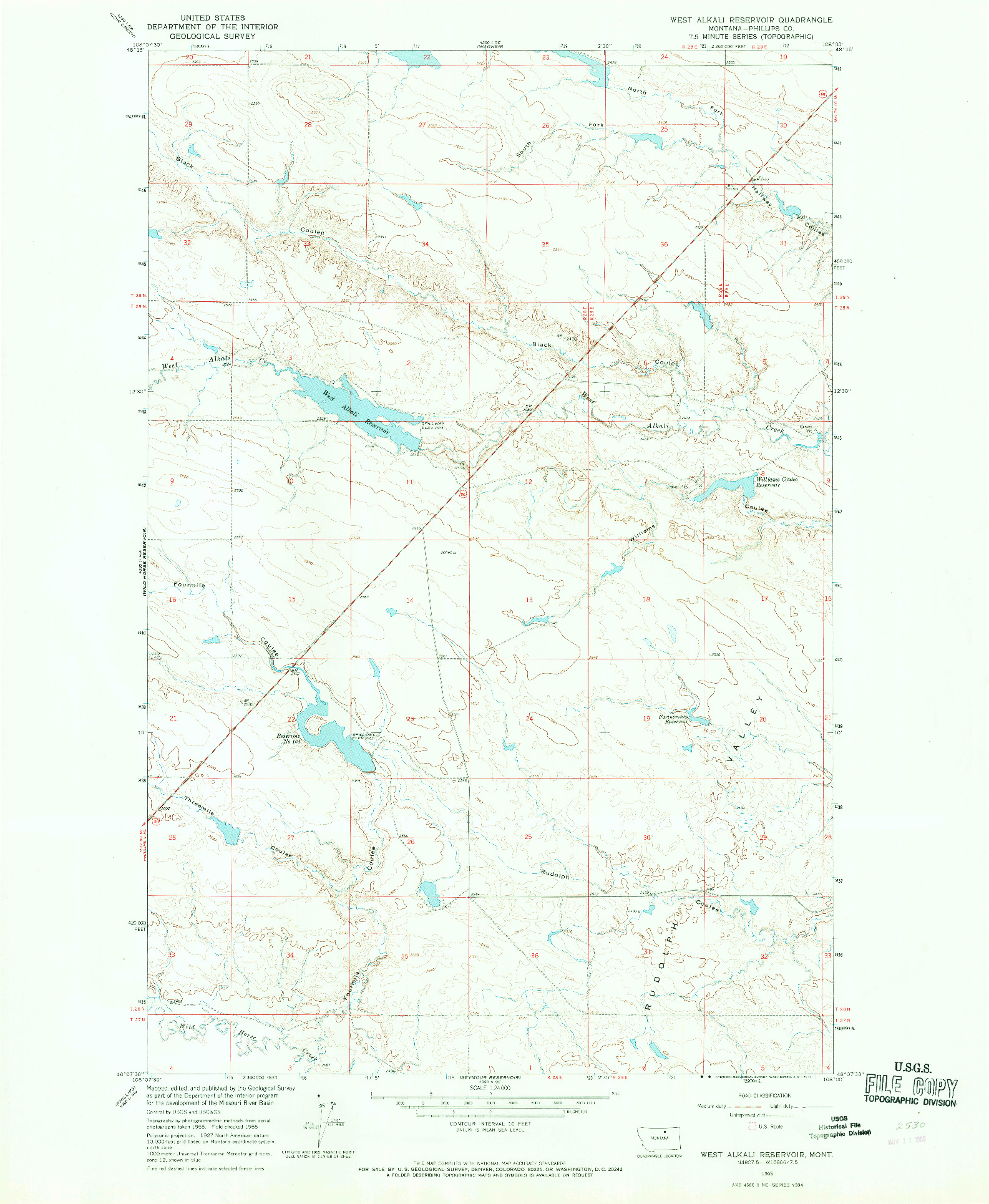 USGS 1:24000-SCALE QUADRANGLE FOR WEST ALKALI RESERVOIR, MT 1965