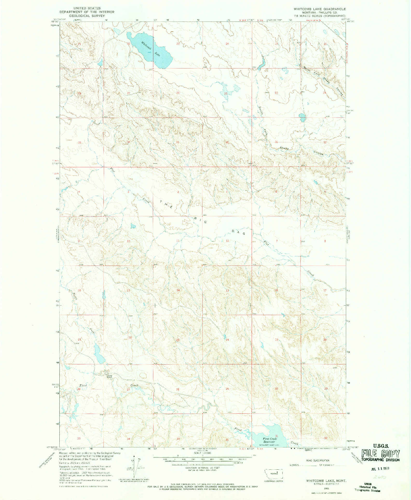 USGS 1:24000-SCALE QUADRANGLE FOR WHITCOMB LAKE, MT 1965