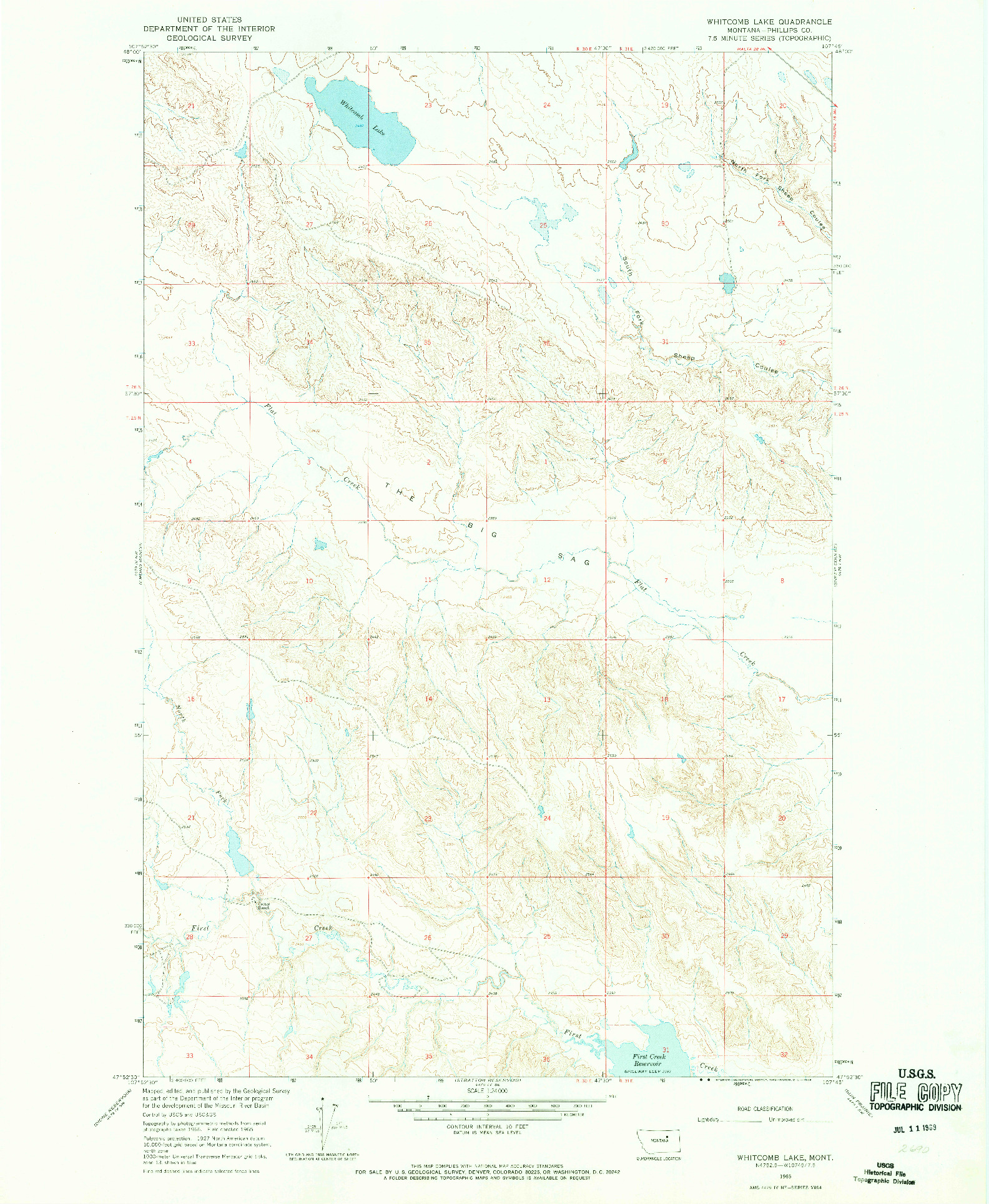 USGS 1:24000-SCALE QUADRANGLE FOR WHITCOMB LAKE, MT 1965
