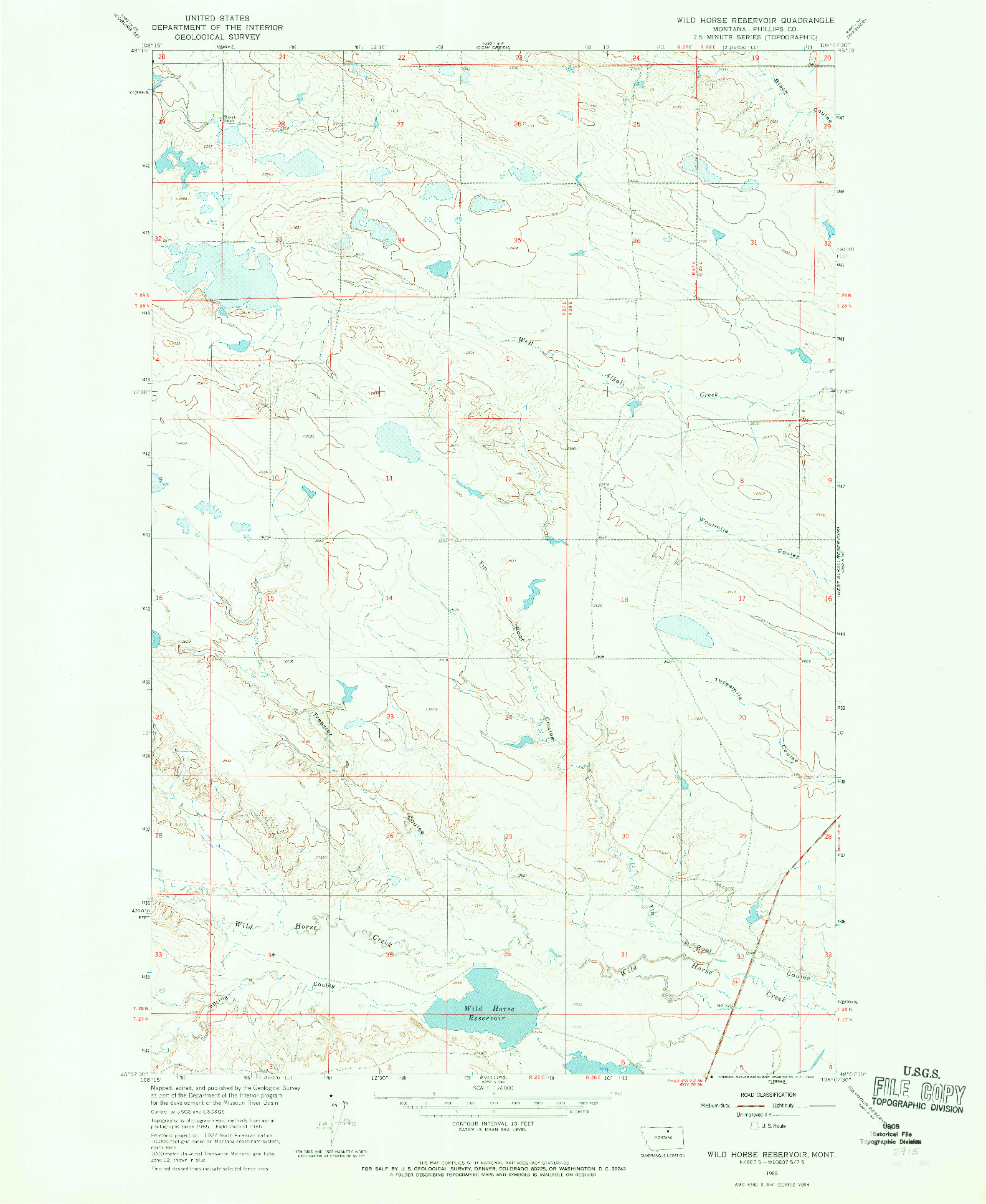 USGS 1:24000-SCALE QUADRANGLE FOR WILD HORSE RESERVOIR, MT 1965