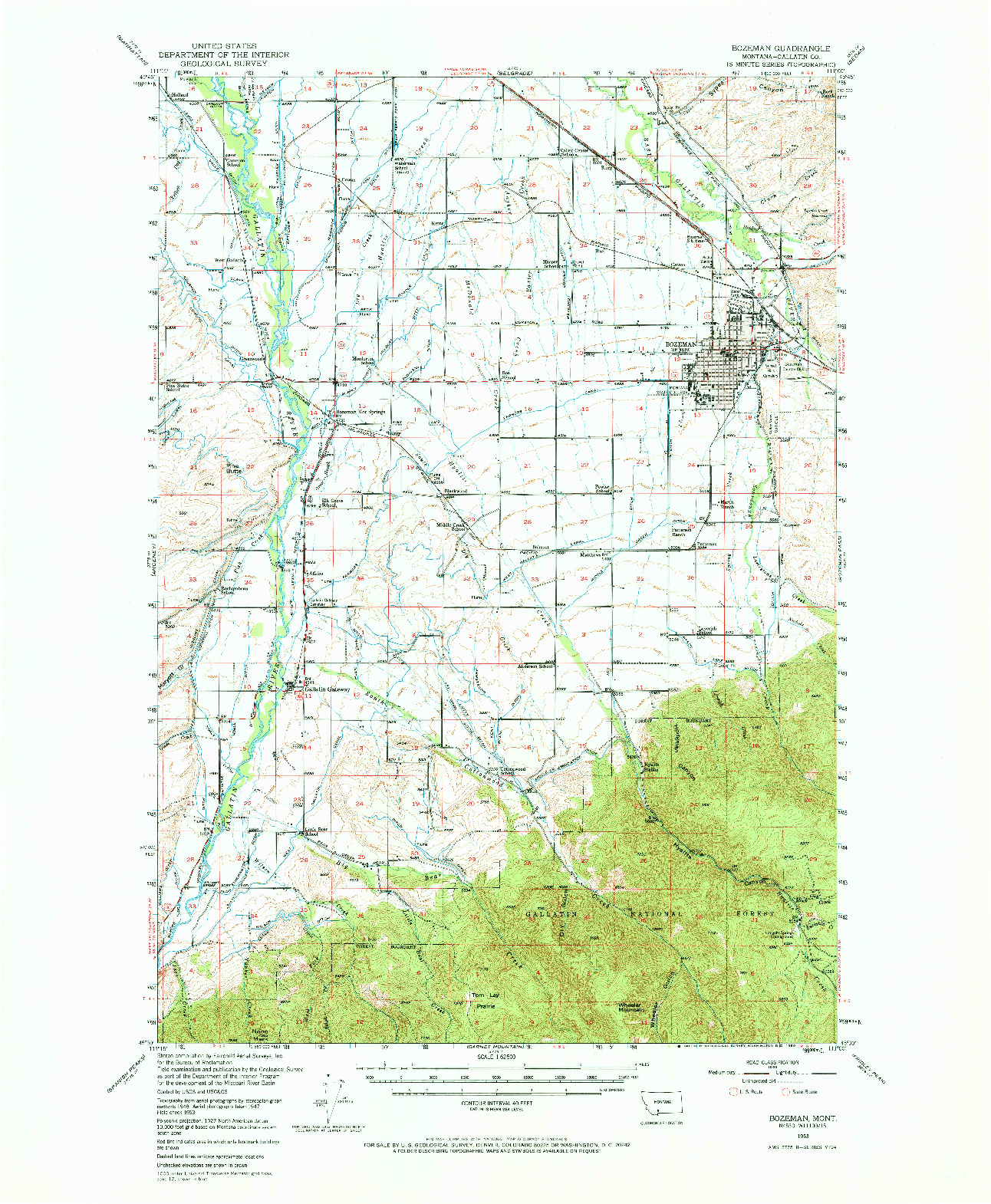 USGS 1:62500-SCALE QUADRANGLE FOR BOZEMAN, MT 1953