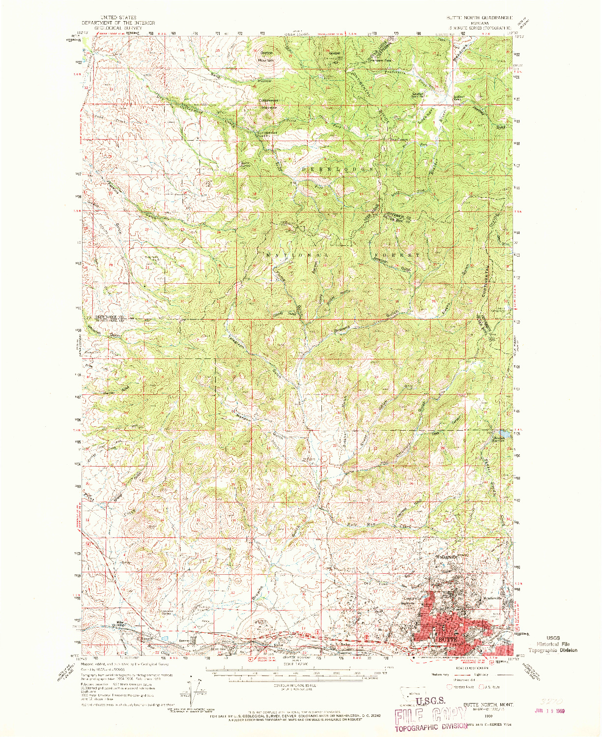 USGS 1:62500-SCALE QUADRANGLE FOR BUTTE NORTH, MT 1959