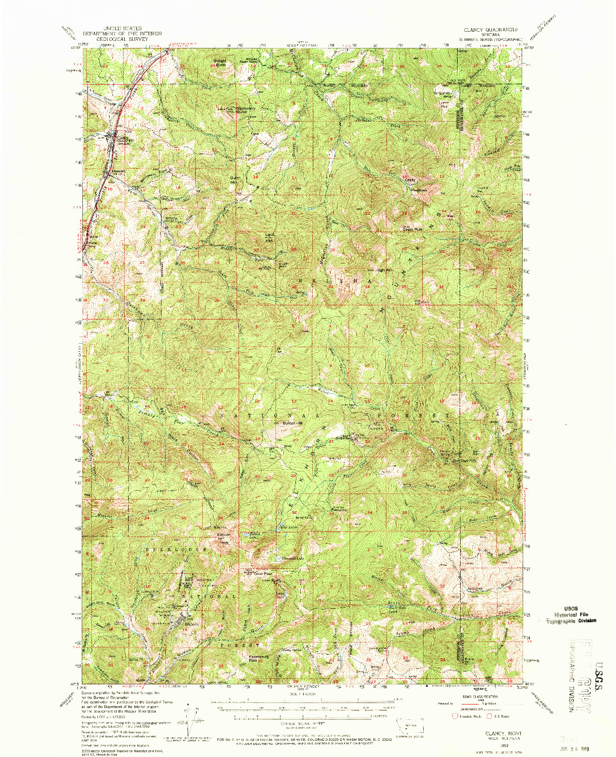 USGS 1:62500-SCALE QUADRANGLE FOR CLANCY, MT 1950