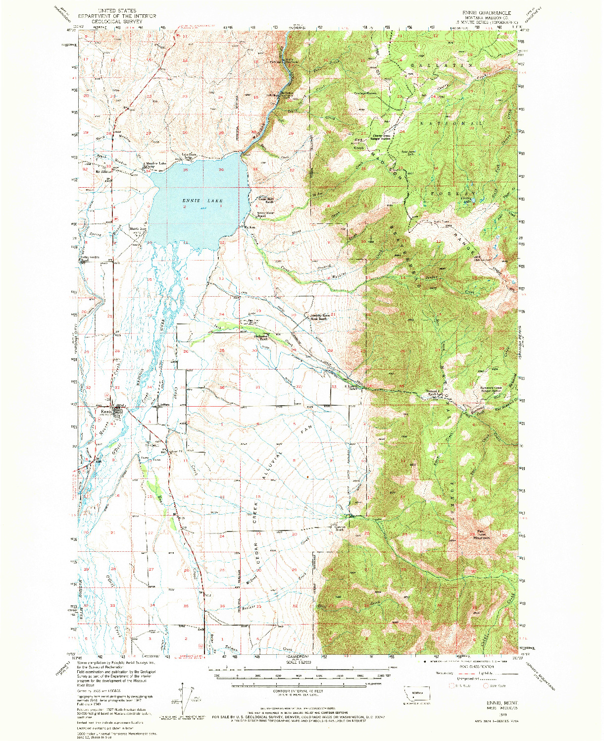 USGS 1:62500-SCALE QUADRANGLE FOR ENNIS, MT 1949