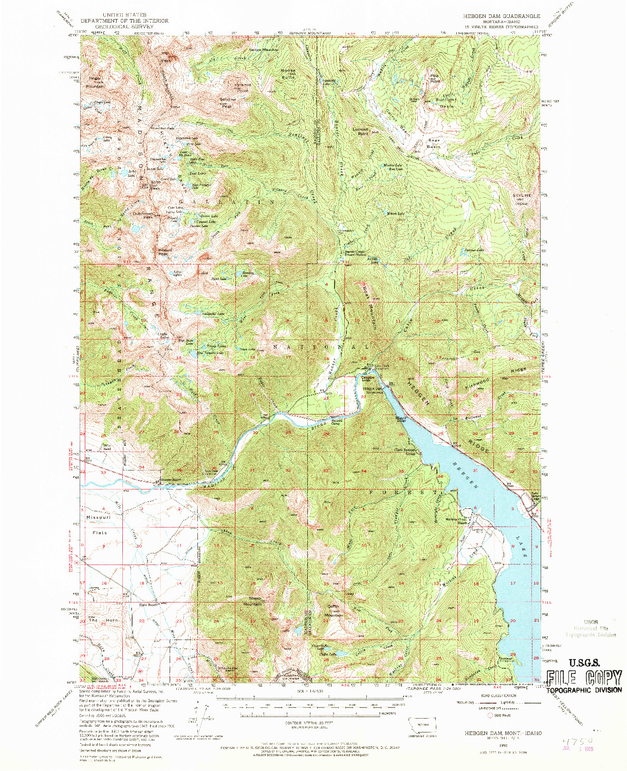 USGS 1:62500-SCALE QUADRANGLE FOR HEBGEN DAM, MT 1950