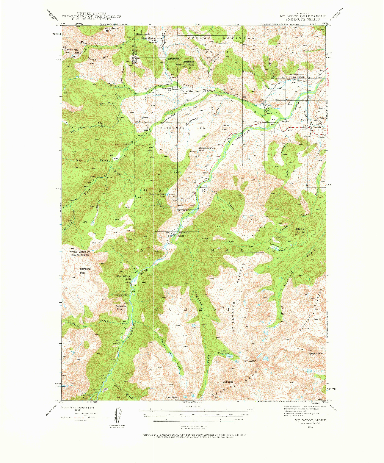 USGS 1:62500-SCALE QUADRANGLE FOR MT WOOD, MT 1939