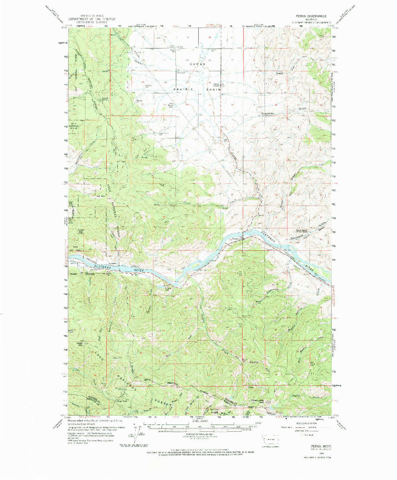 USGS 1:62500-SCALE QUADRANGLE FOR PERMA, MT 1959