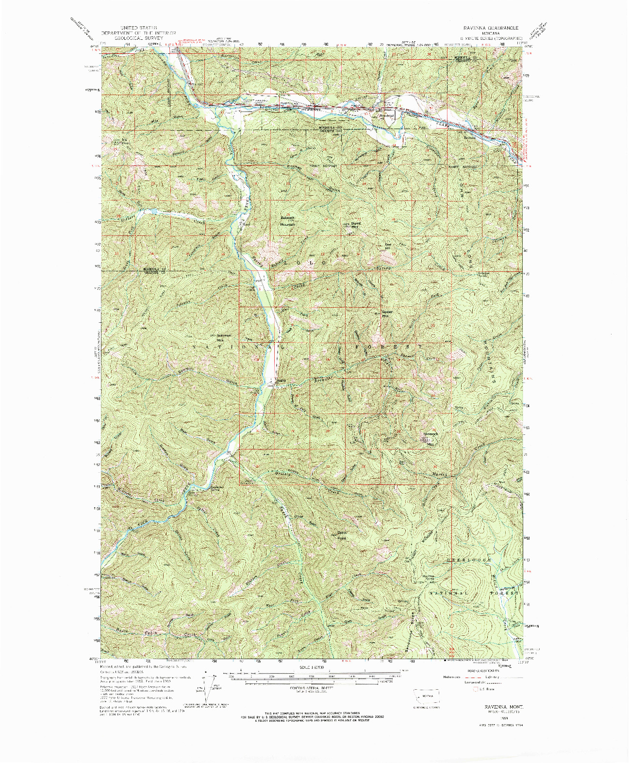 USGS 1:62500-SCALE QUADRANGLE FOR RAVENNA, MT 1959