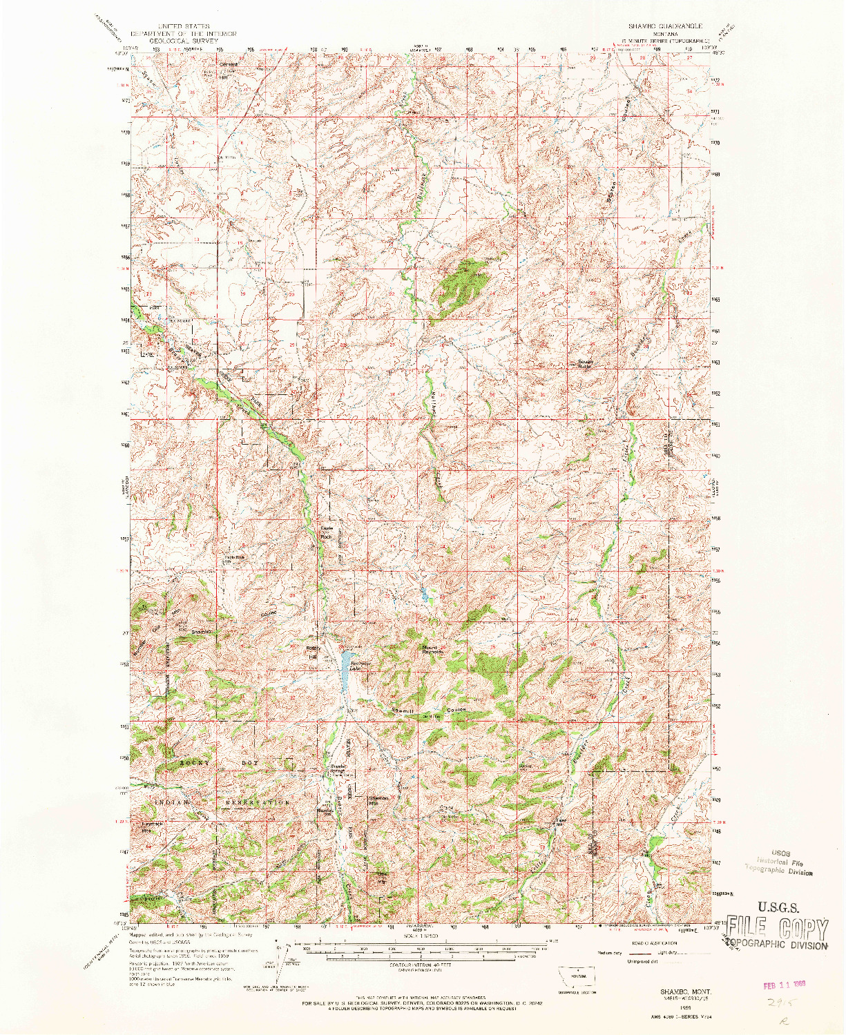 USGS 1:62500-SCALE QUADRANGLE FOR SHAMBO, MT 1959