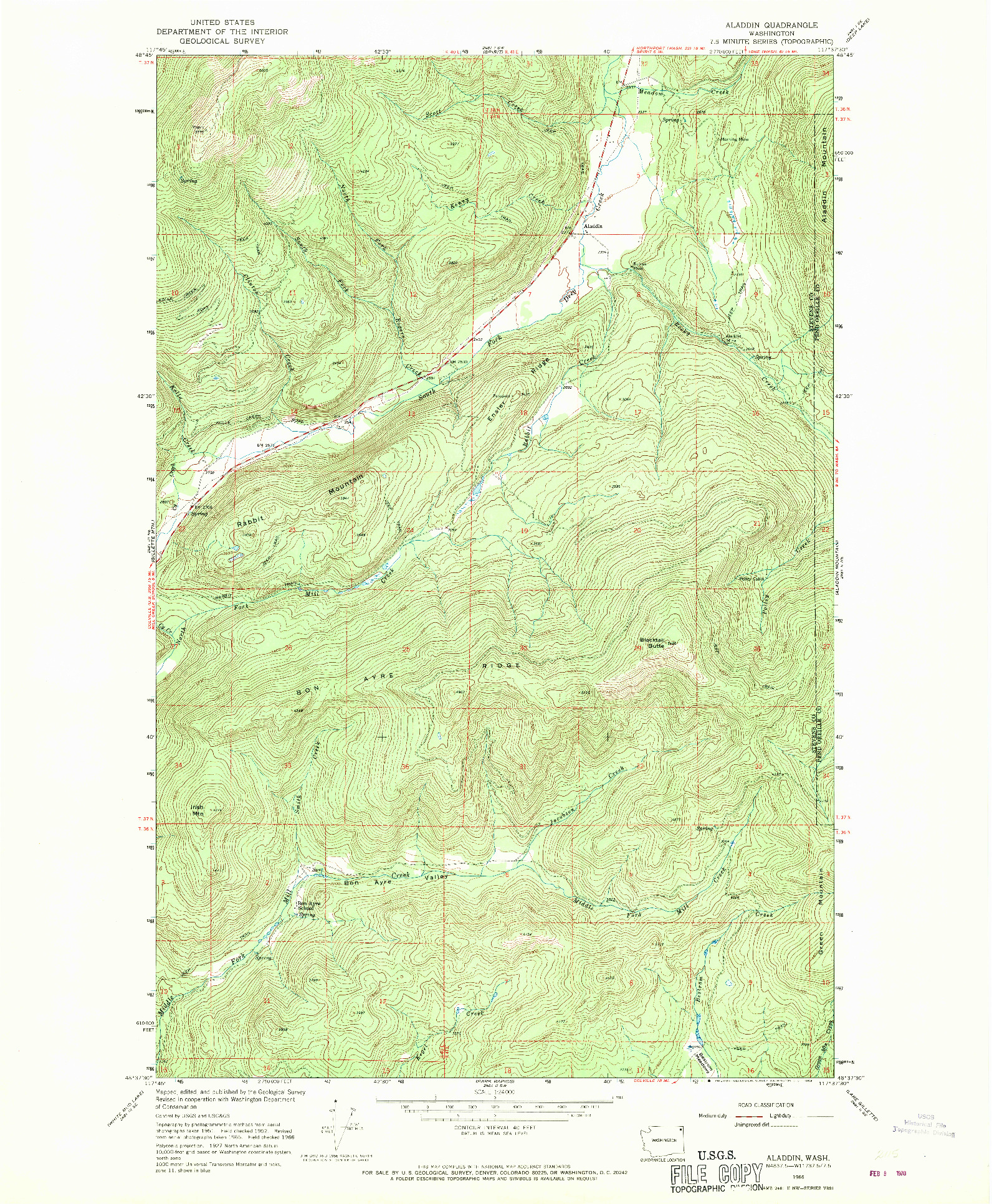 USGS 1:24000-SCALE QUADRANGLE FOR ALADDIN, WA 1966