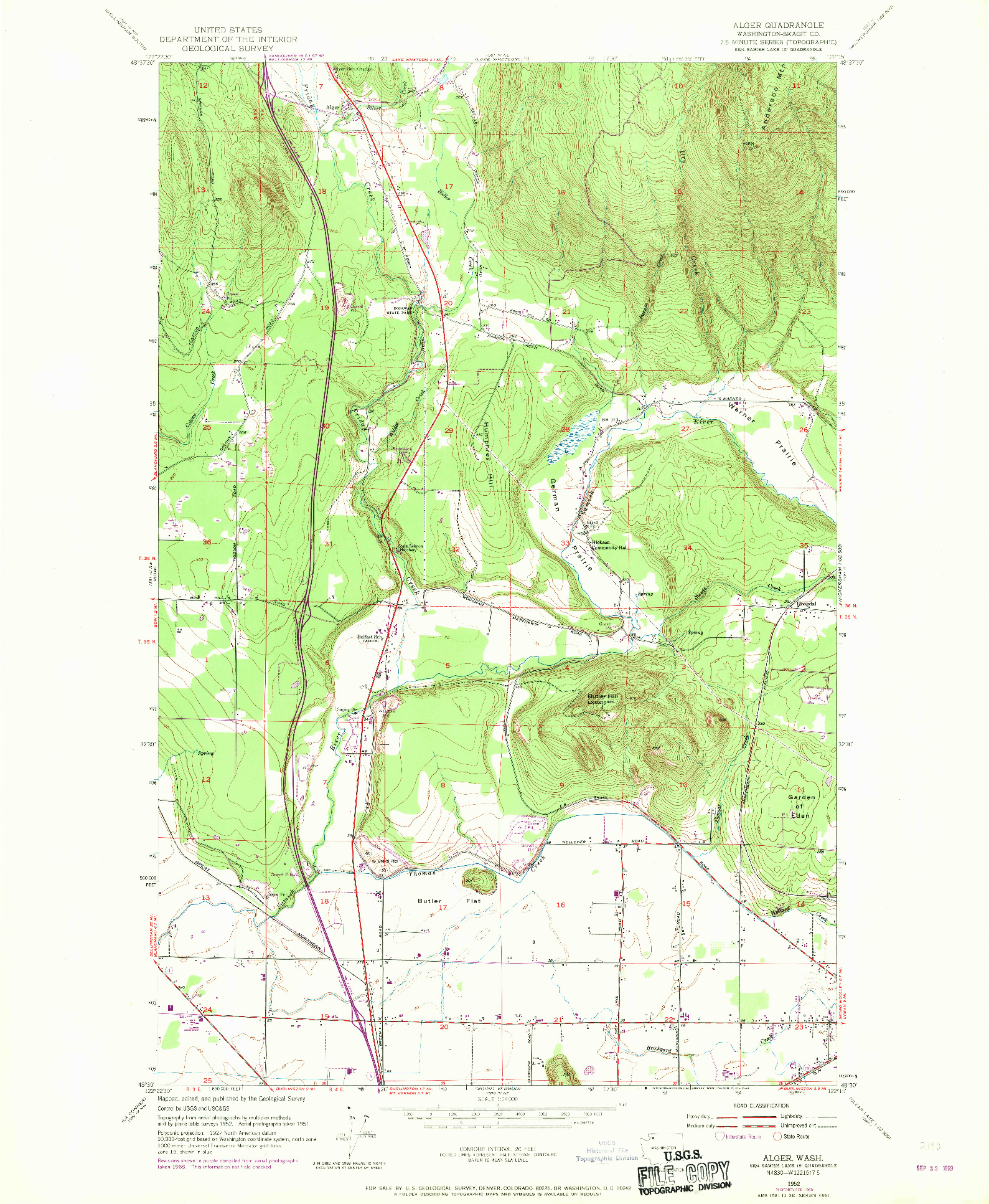 USGS 1:24000-SCALE QUADRANGLE FOR ALGER, WA 1952