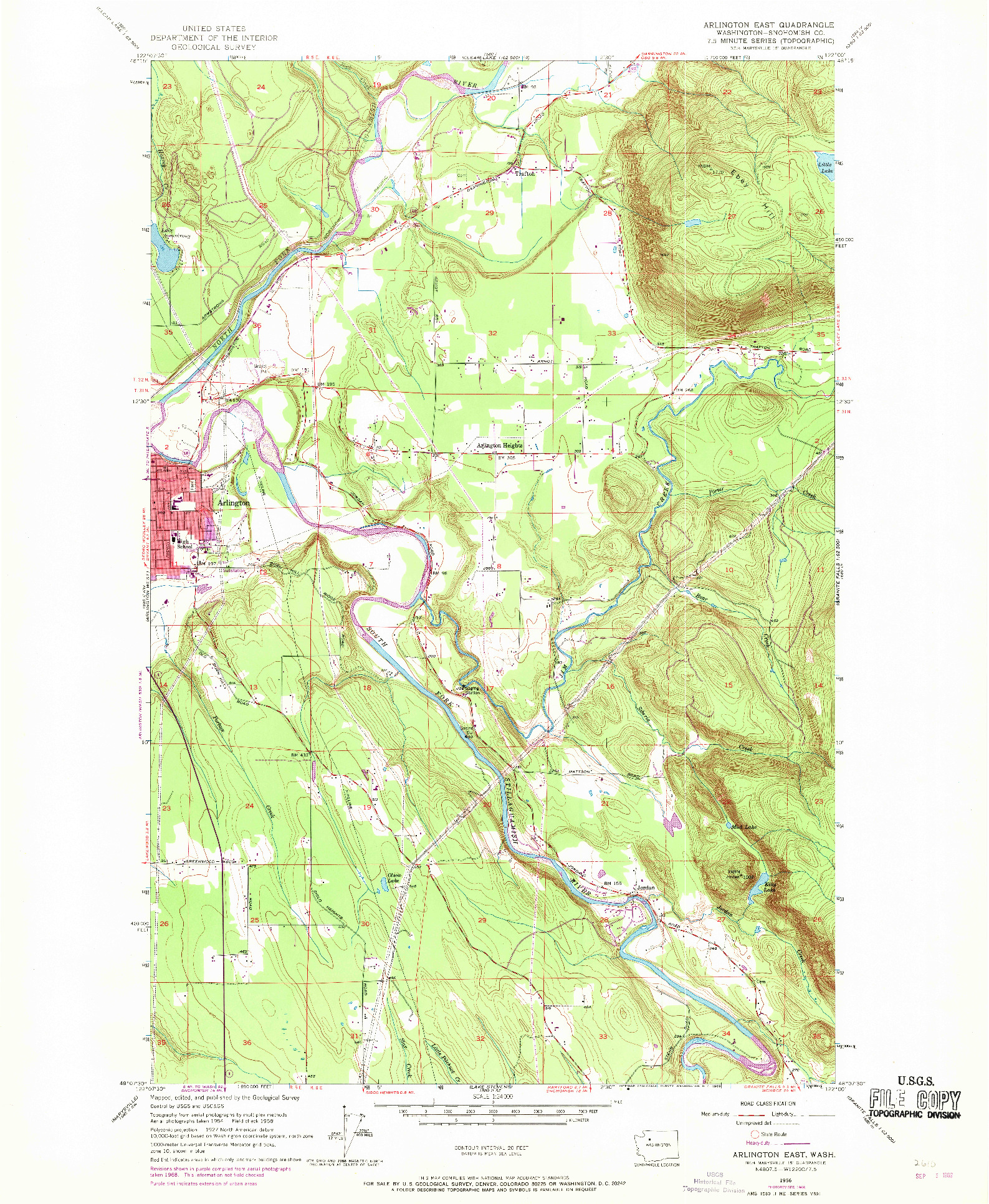 USGS 1:24000-SCALE QUADRANGLE FOR ARLINGTON EAST, WA 1956