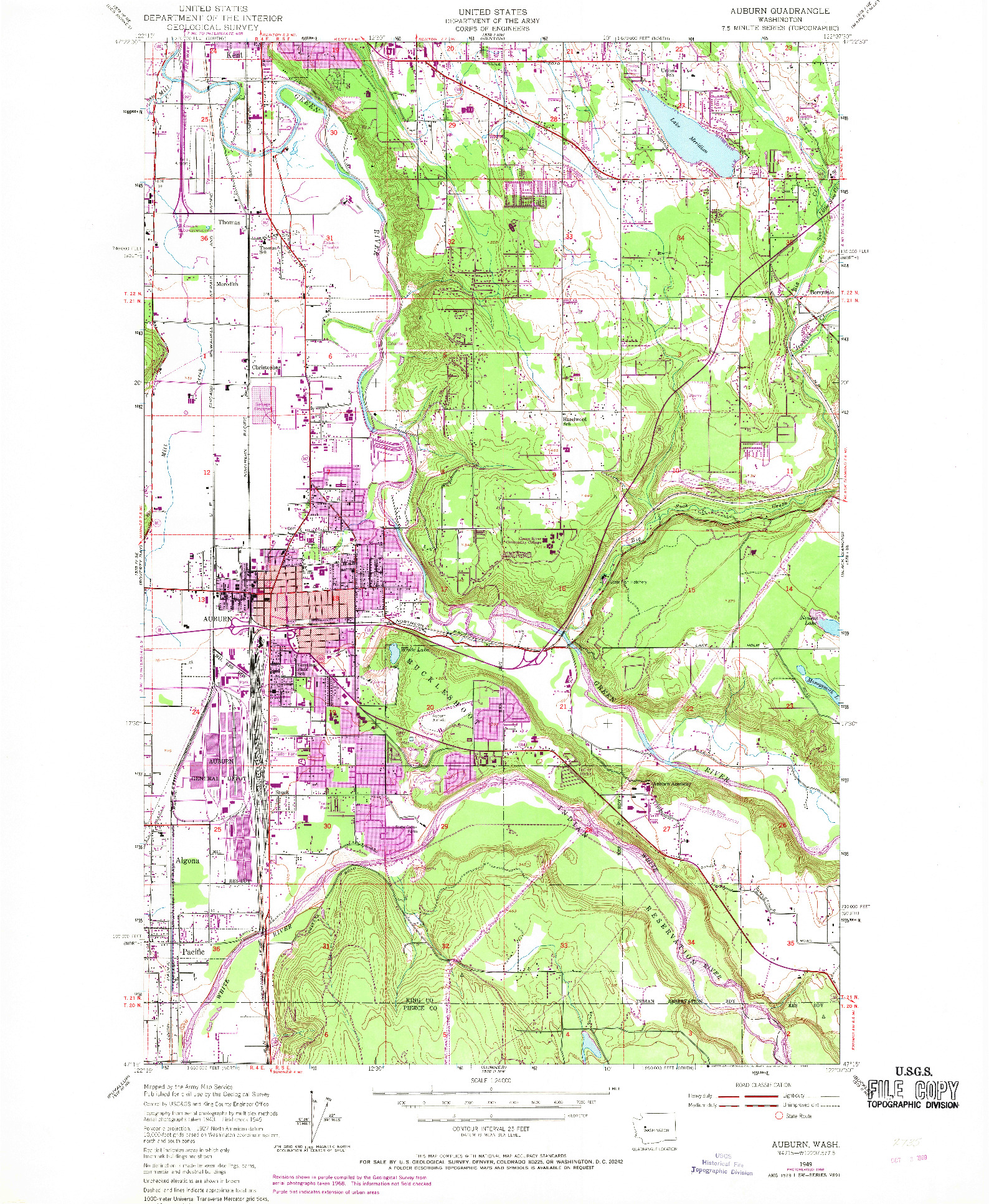 USGS 1:24000-SCALE QUADRANGLE FOR AUBURN, WA 1949