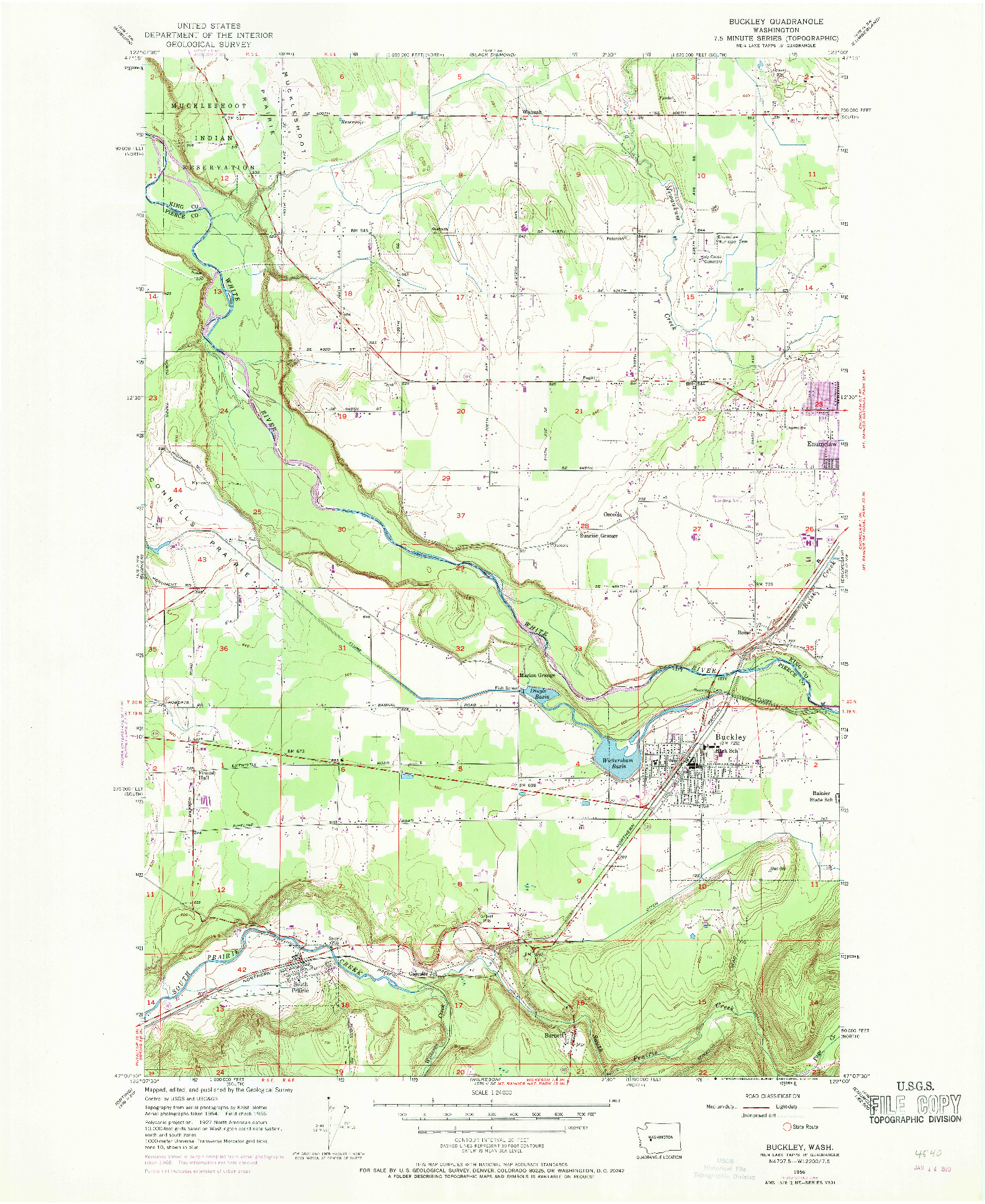 USGS 1:24000-SCALE QUADRANGLE FOR BUCKLEY, WA 1956