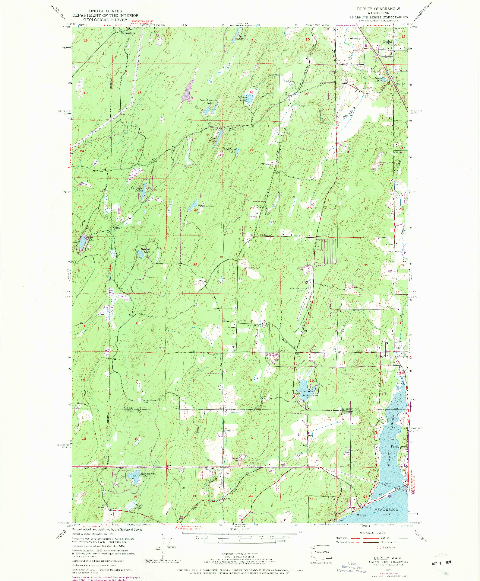 USGS 1:24000-SCALE QUADRANGLE FOR BURLEY, WA 1953