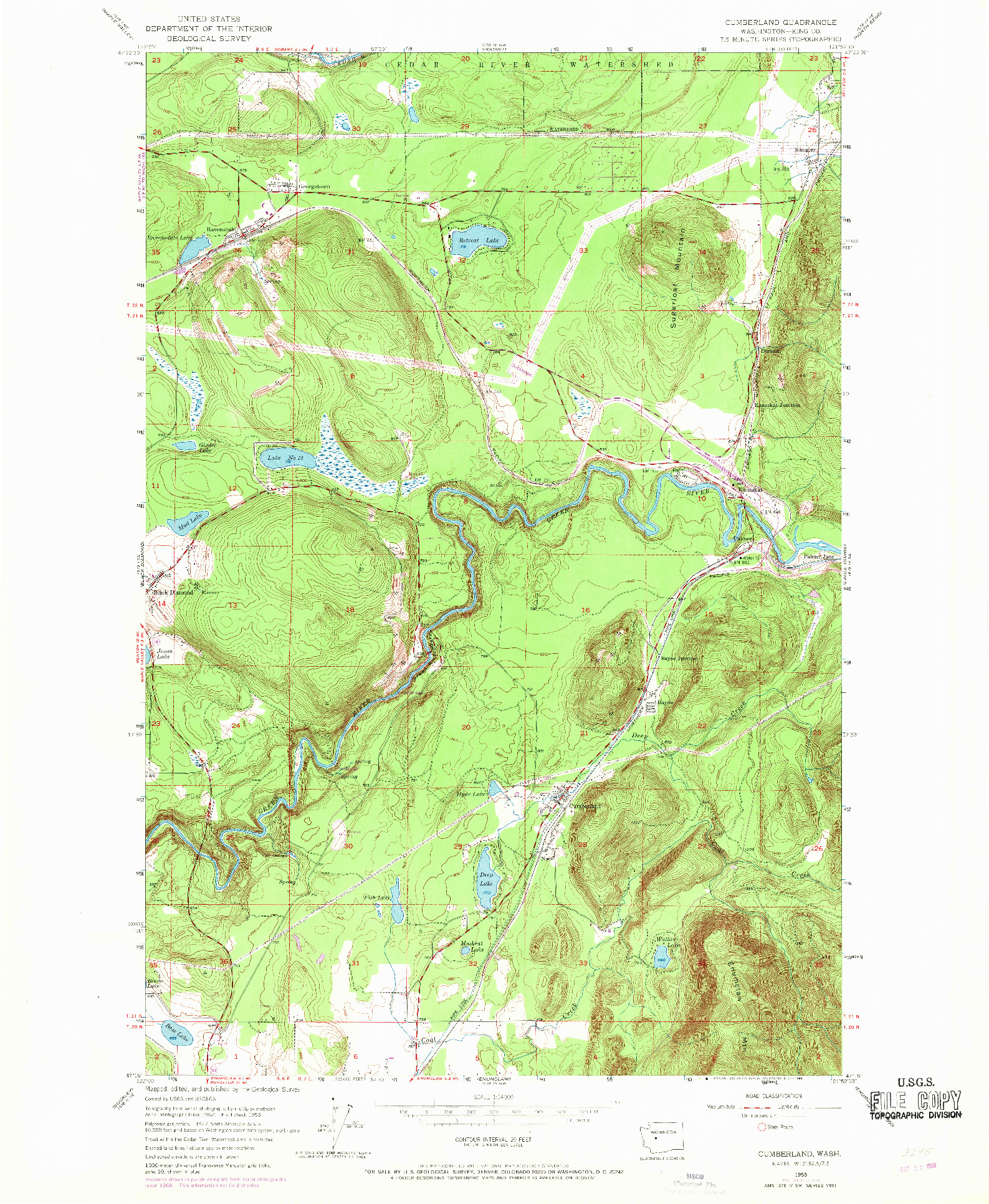 USGS 1:24000-SCALE QUADRANGLE FOR CUMBERLAND, WA 1953