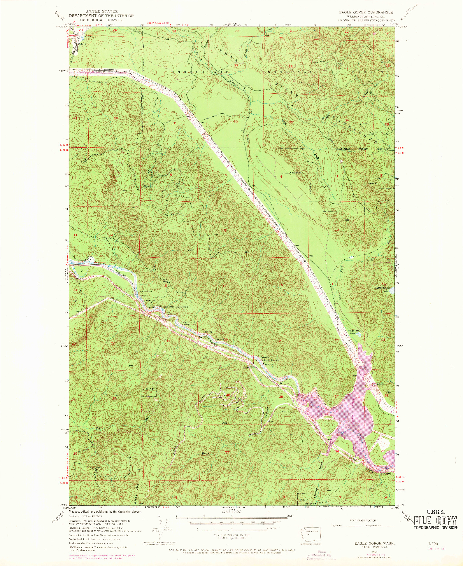 USGS 1:24000-SCALE QUADRANGLE FOR EAGLE GORGE, WA 1953