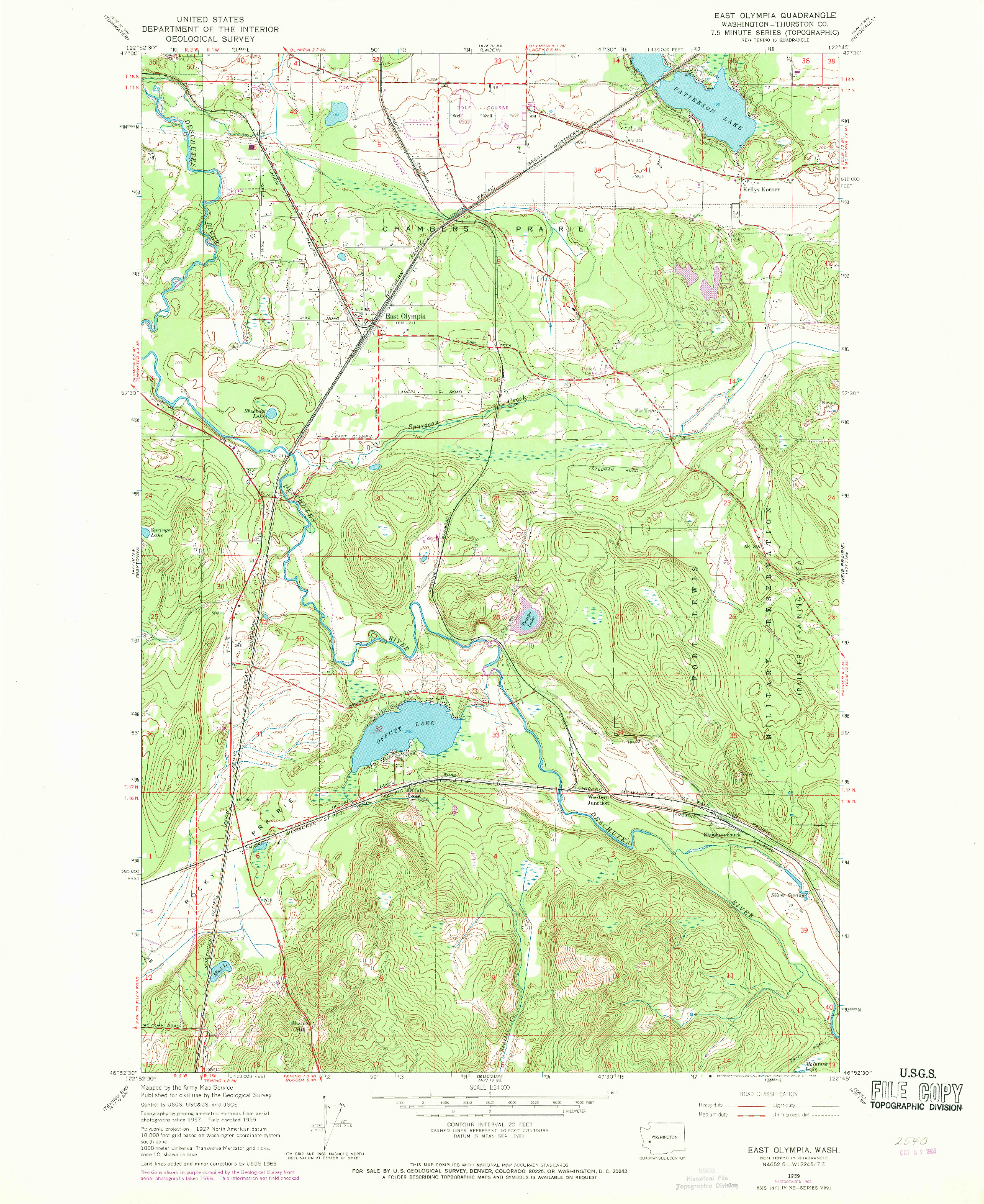 USGS 1:24000-SCALE QUADRANGLE FOR EAST OLYMPIA, WA 1959