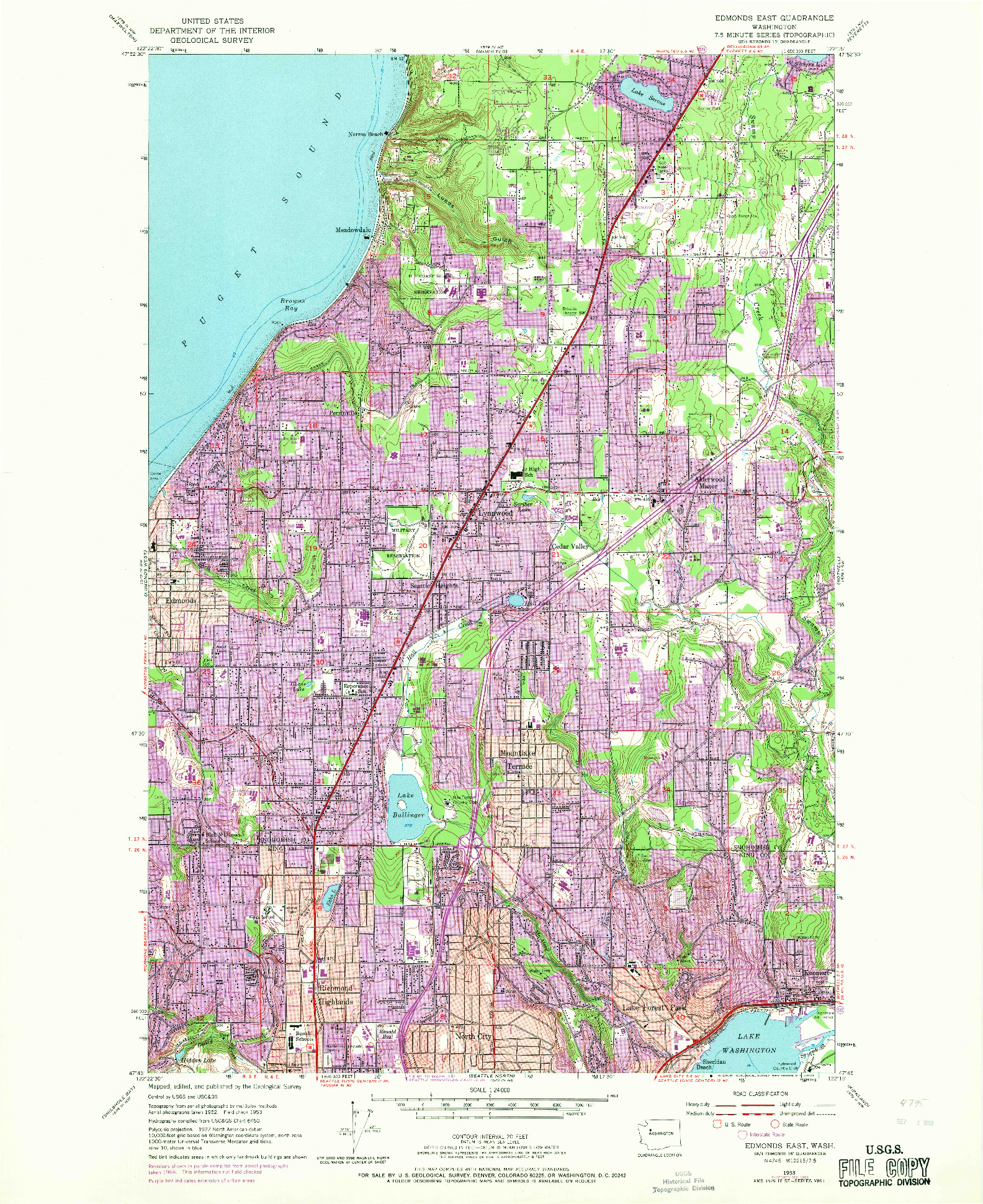 USGS 1:24000-SCALE QUADRANGLE FOR EDMONDS EAST, WA 1953