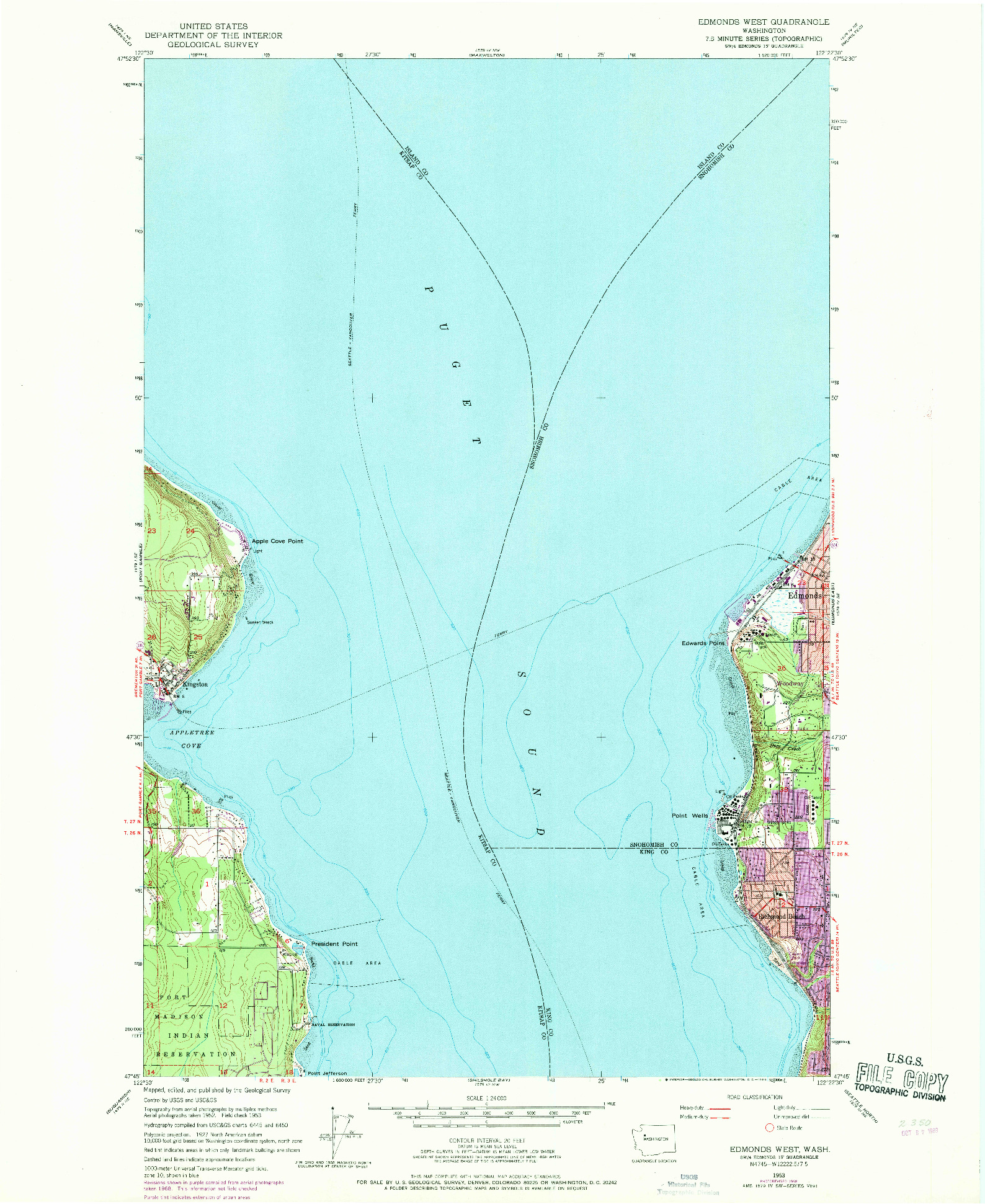 USGS 1:24000-SCALE QUADRANGLE FOR EDMONDS WEST, WA 1953