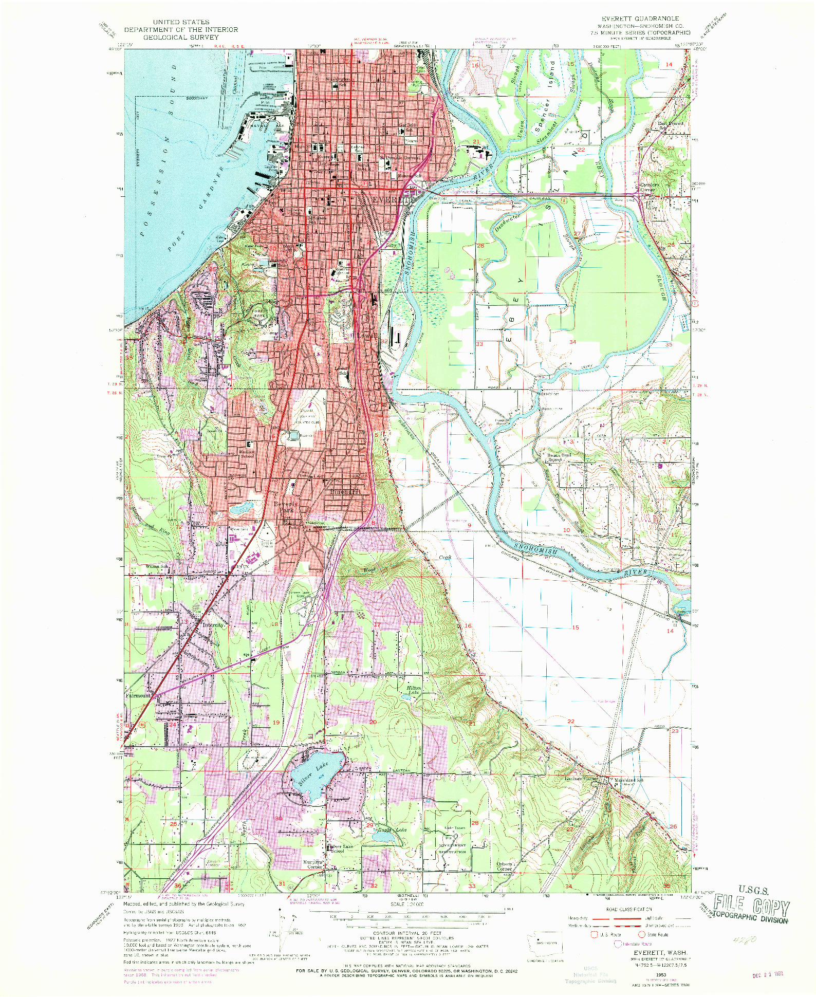 USGS 1:24000-SCALE QUADRANGLE FOR EVERETT, WA 1953