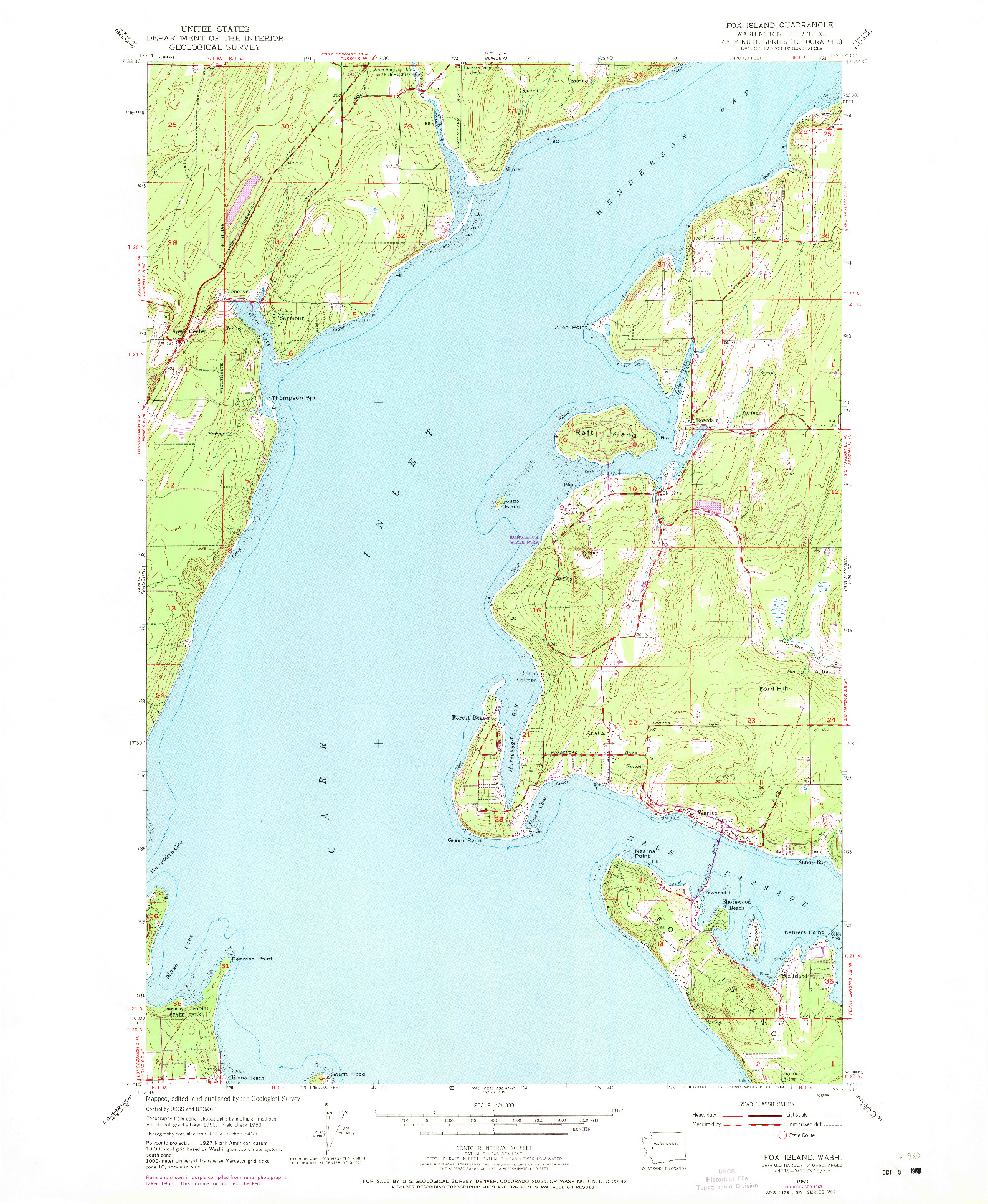 USGS 1:24000-SCALE QUADRANGLE FOR FOX ISLAND, WA 1953