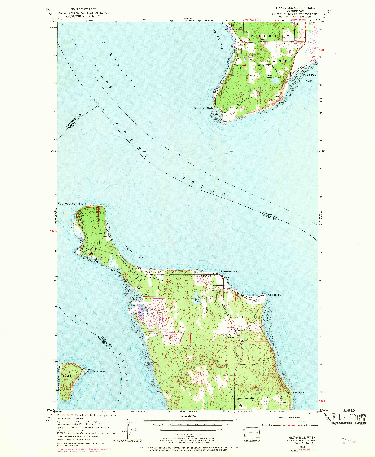 USGS 1:24000-SCALE QUADRANGLE FOR HANSVILLE, WA 1953