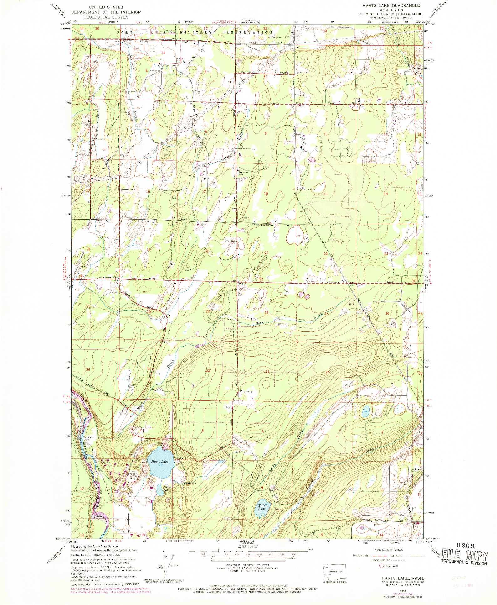 USGS 1:24000-SCALE QUADRANGLE FOR HARTS LAKE, WA 1959