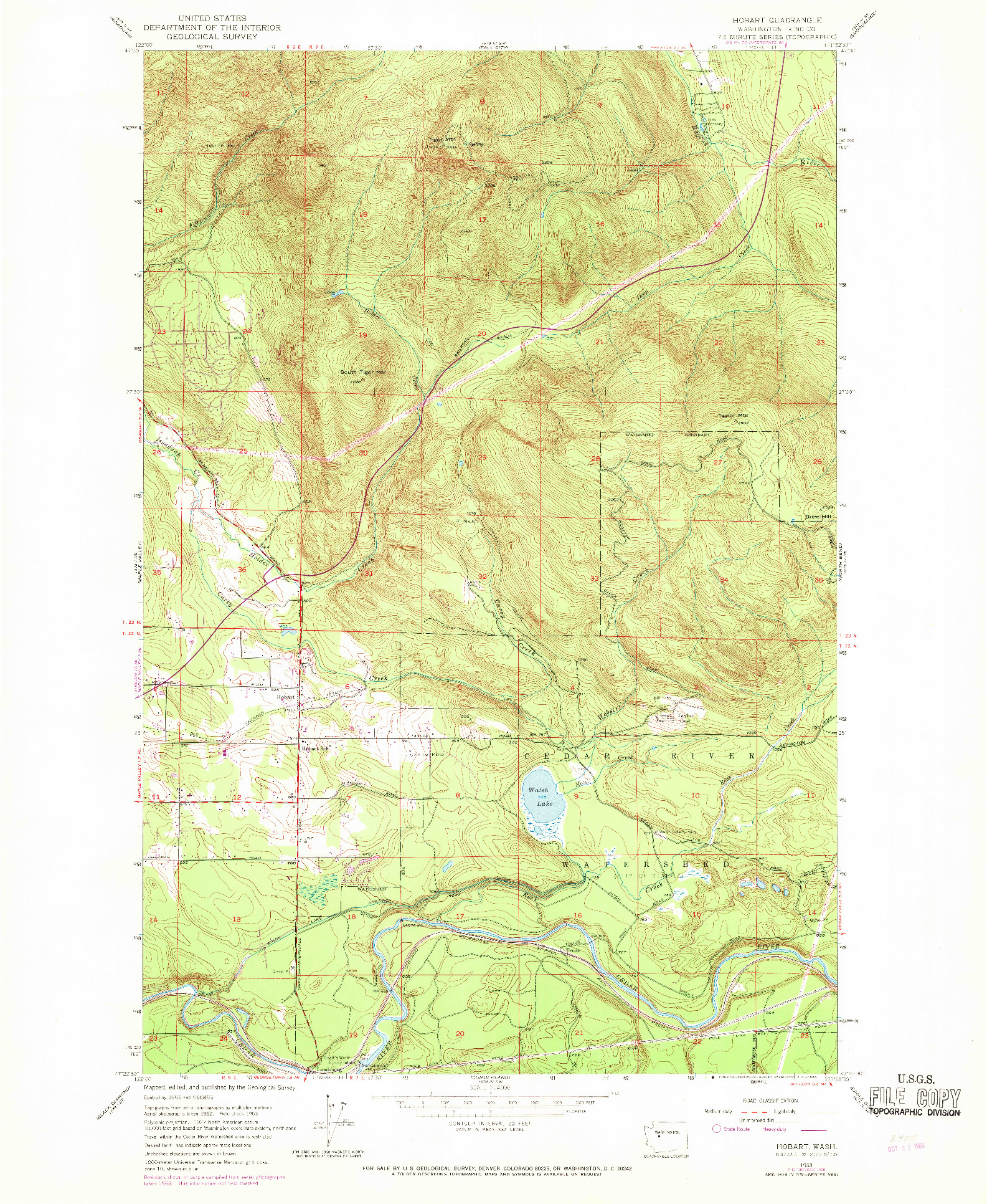 USGS 1:24000-SCALE QUADRANGLE FOR HOBART, WA 1953