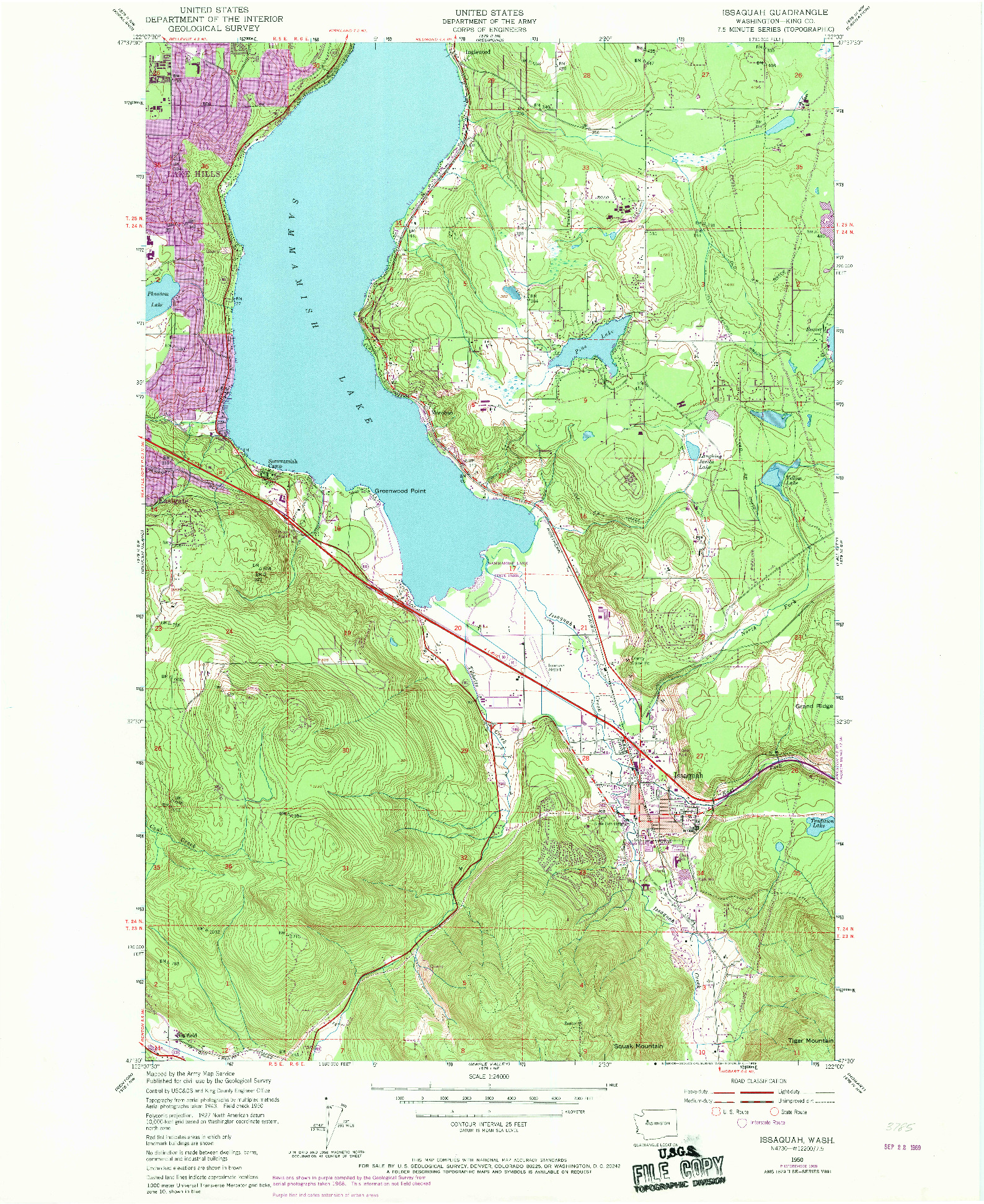 USGS 1:24000-SCALE QUADRANGLE FOR ISSAQUAH, WA 1950