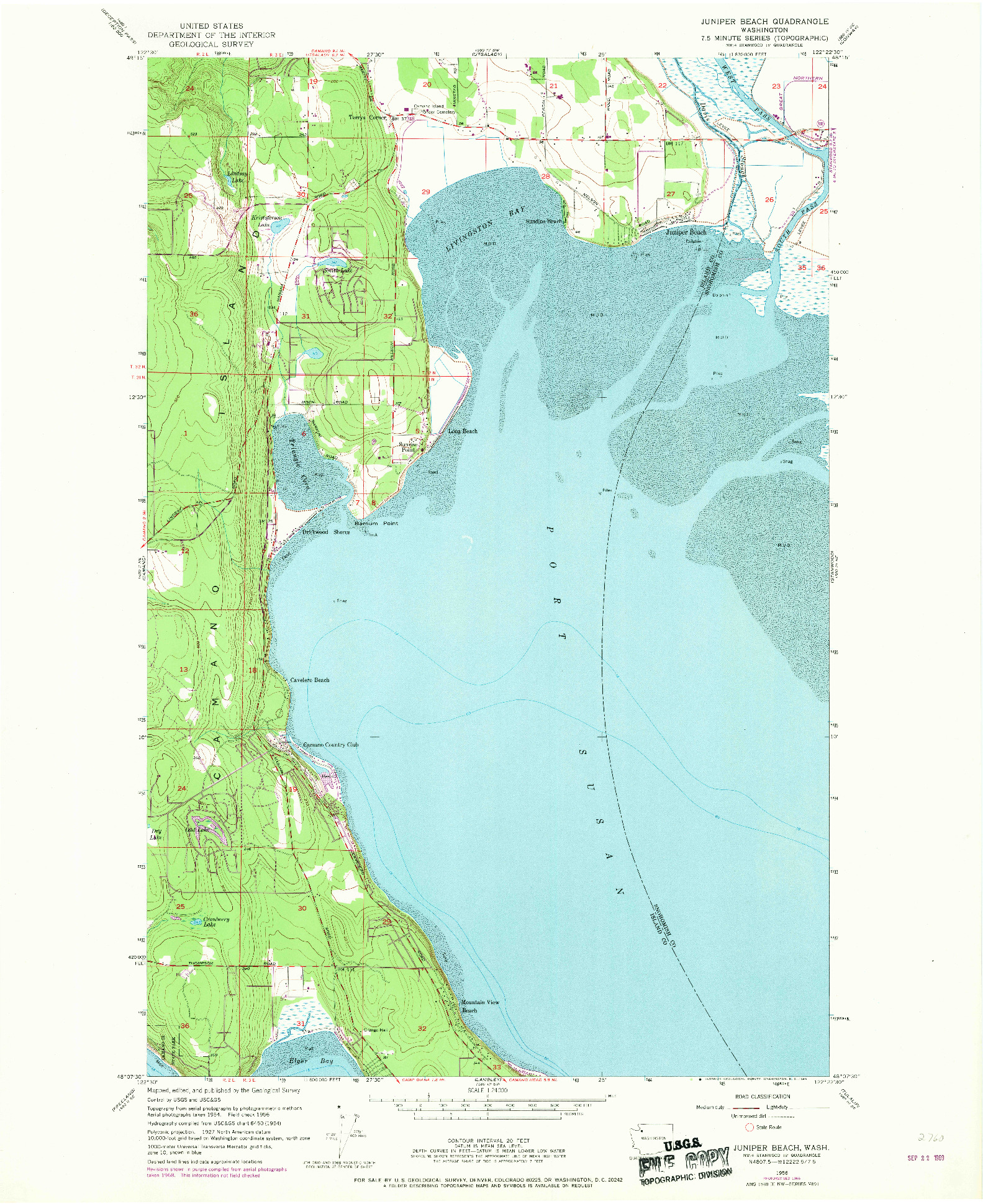 USGS 1:24000-SCALE QUADRANGLE FOR JUNIPER BEACH, WA 1956