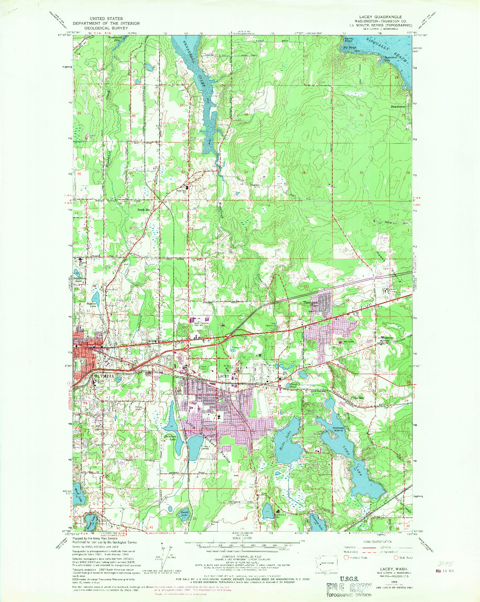USGS 1:24000-SCALE QUADRANGLE FOR LACEY, WA 1959