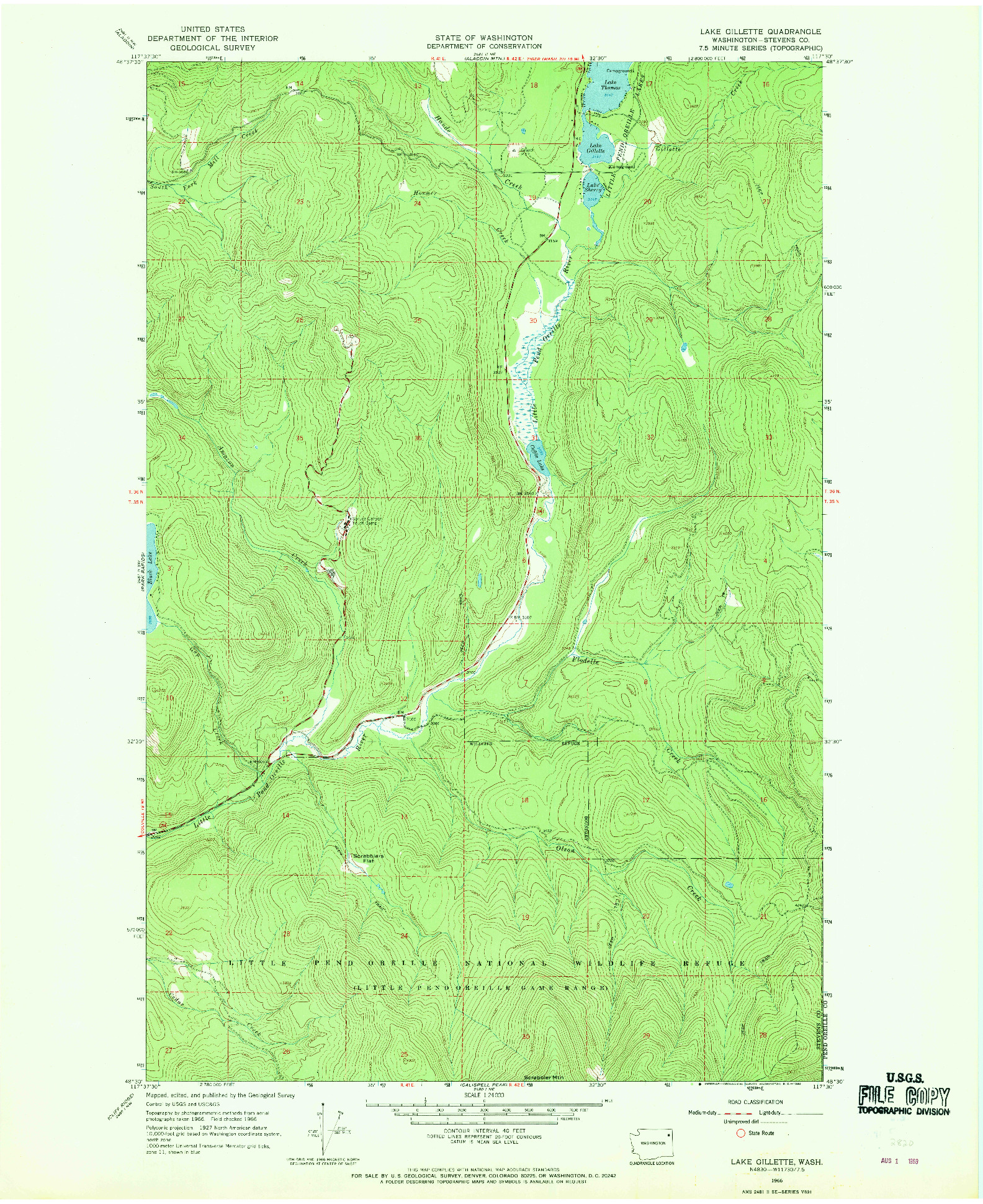 USGS 1:24000-SCALE QUADRANGLE FOR LAKE GILLETTE, WA 1966