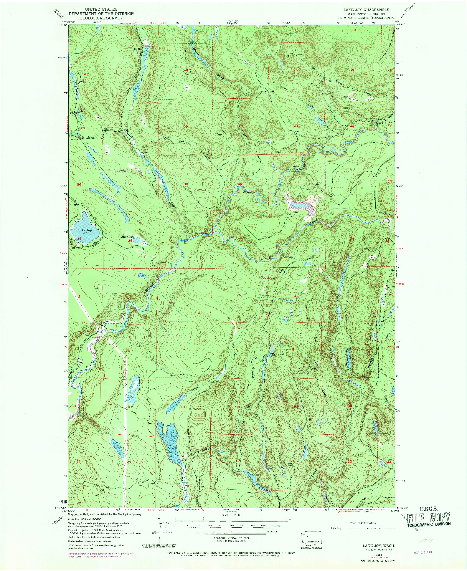 USGS 1:24000-SCALE QUADRANGLE FOR LAKE JOY, WA 1953