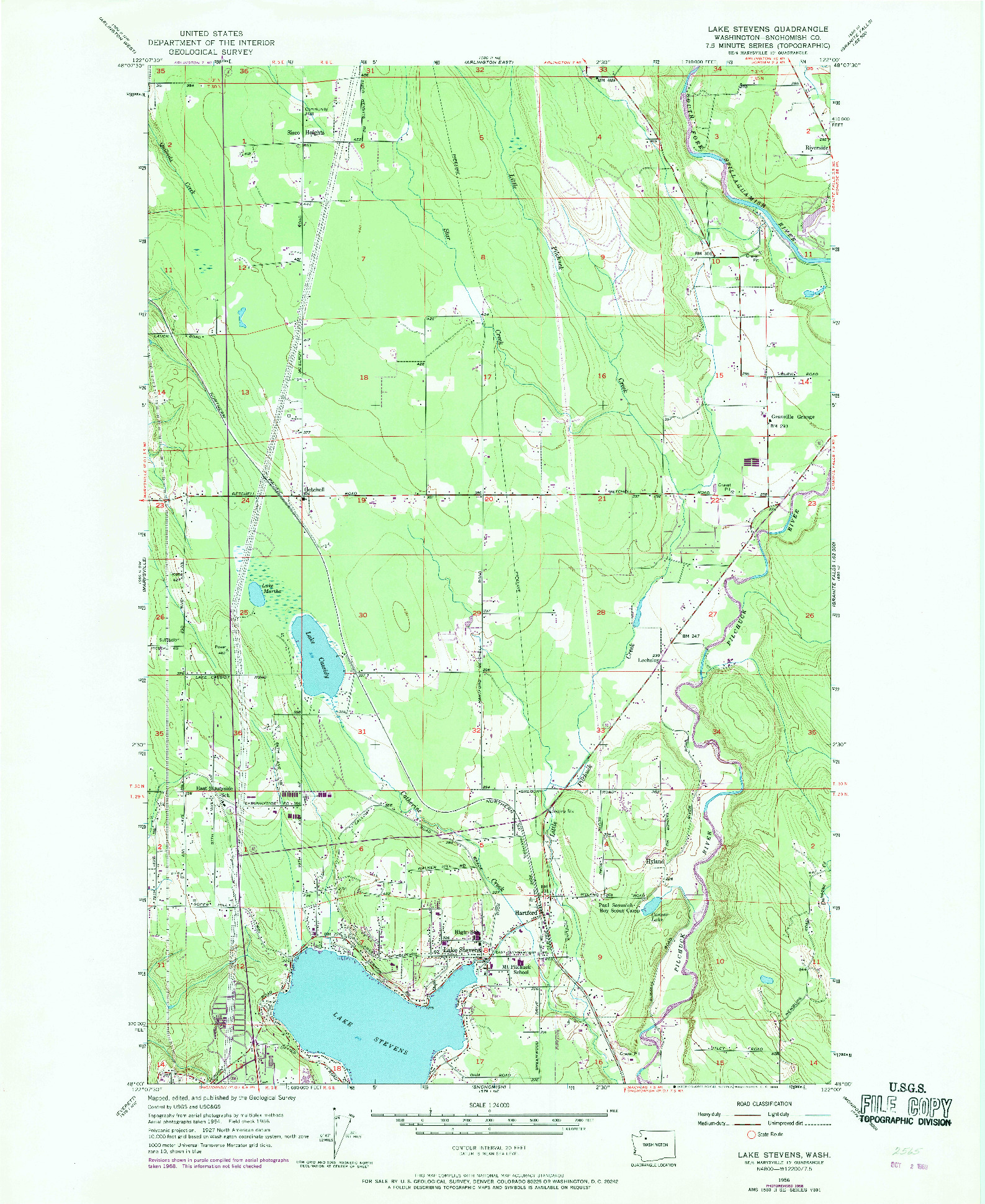 USGS 1:24000-SCALE QUADRANGLE FOR LAKE STEVENS, WA 1956