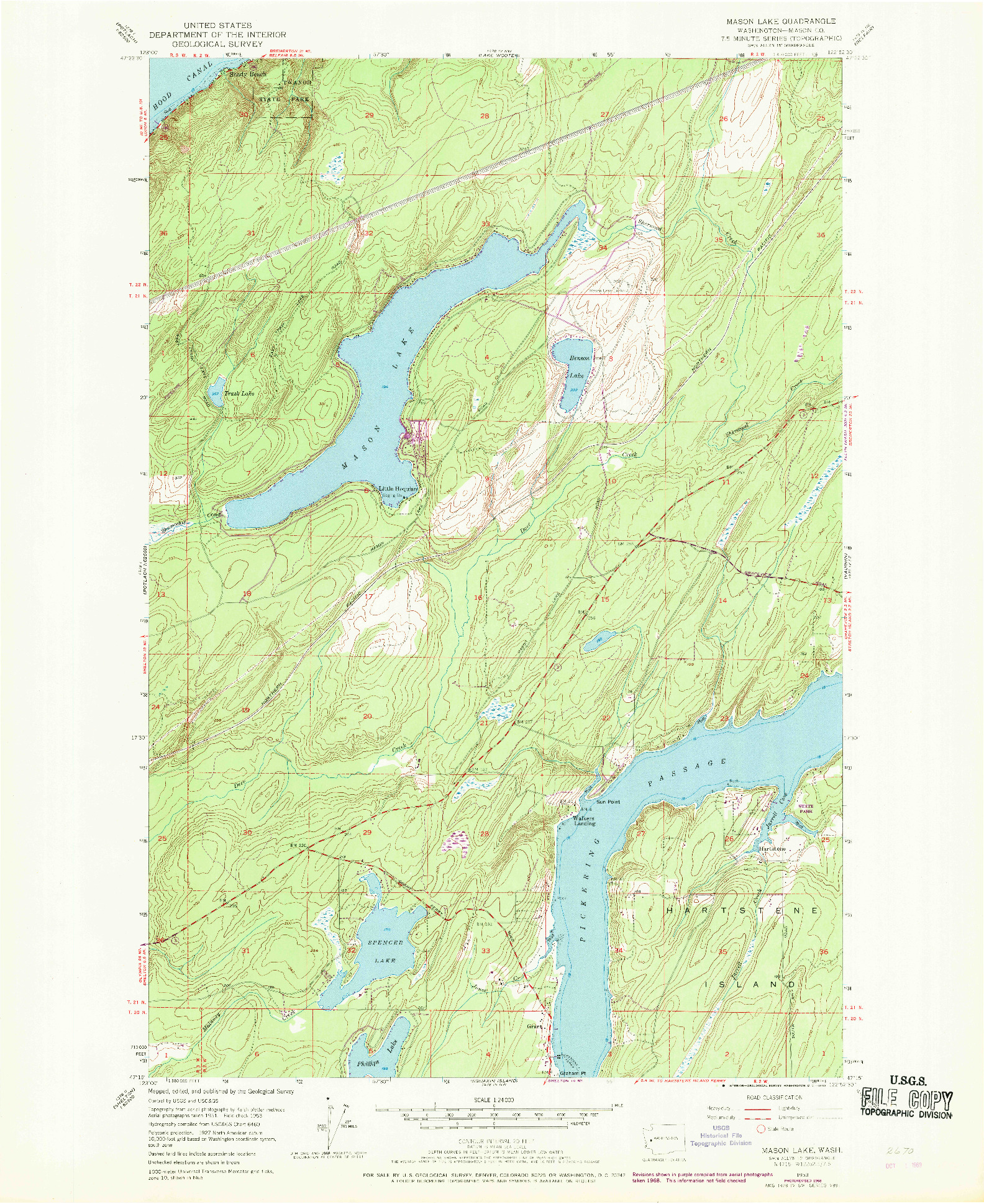 USGS 1:24000-SCALE QUADRANGLE FOR MASON LAKE, WA 1953