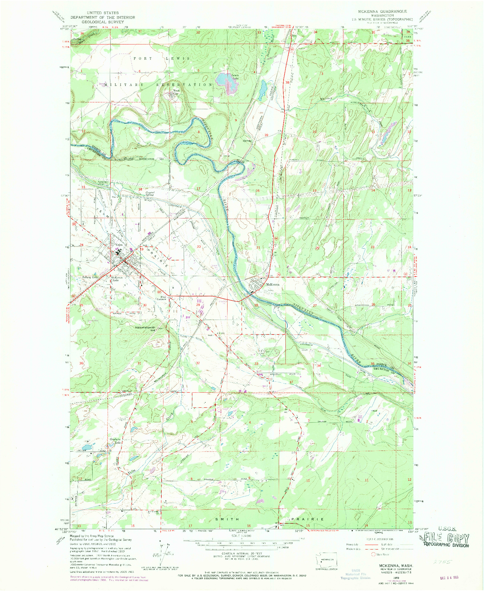 USGS 1:24000-SCALE QUADRANGLE FOR MCKENNA, WA 1959